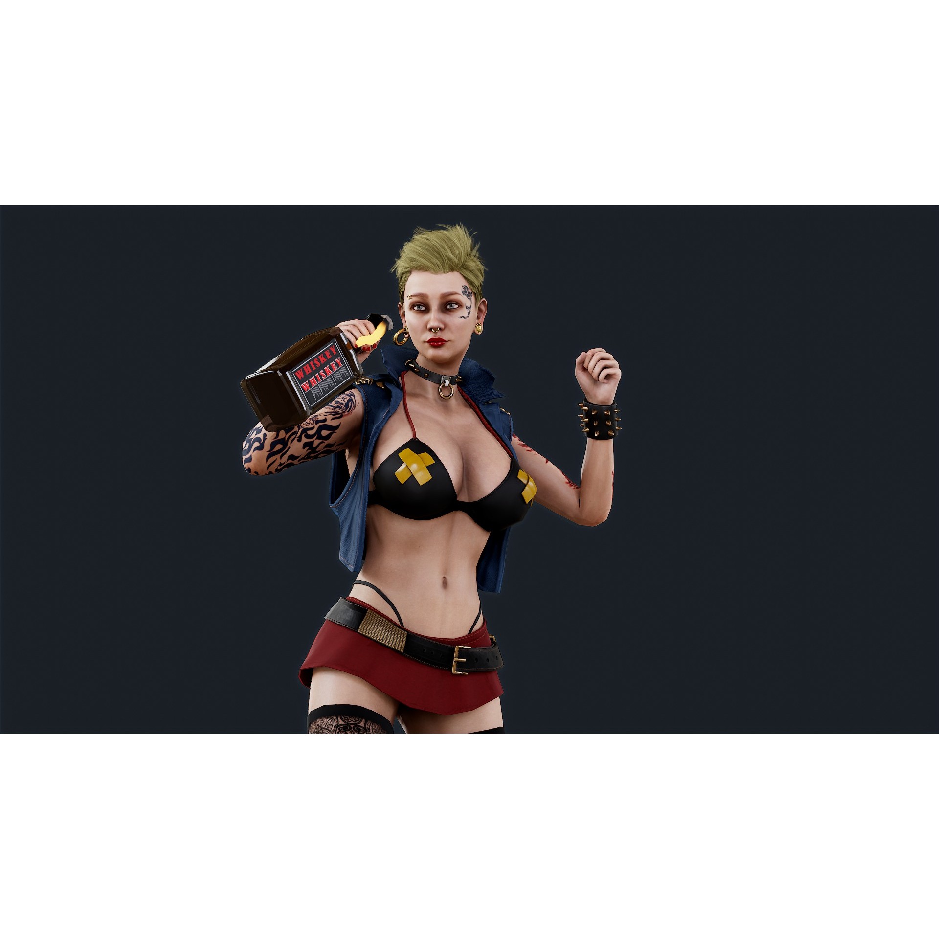 Punk 3 Woman - Low-Poly Game-Ready 3D Model - View 3