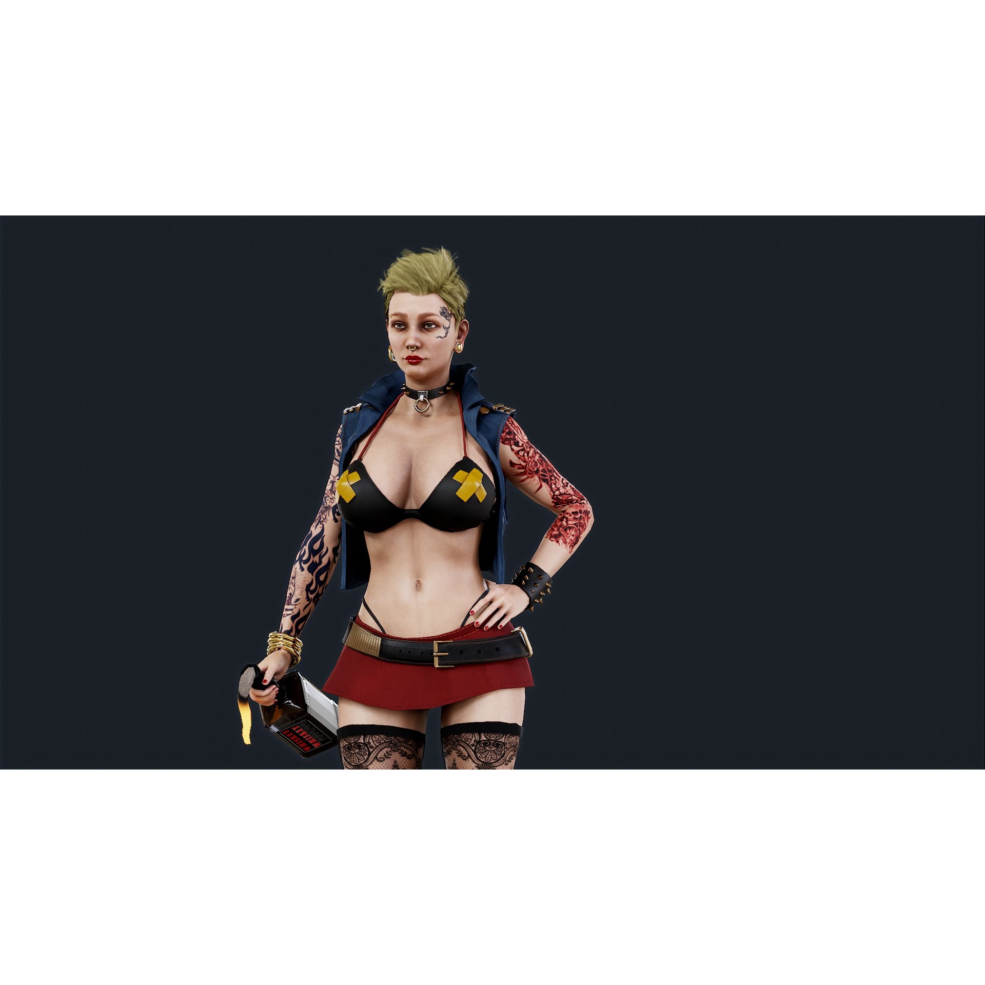 Punk 3 Woman - Low-Poly Game-Ready 3D Model - View 4