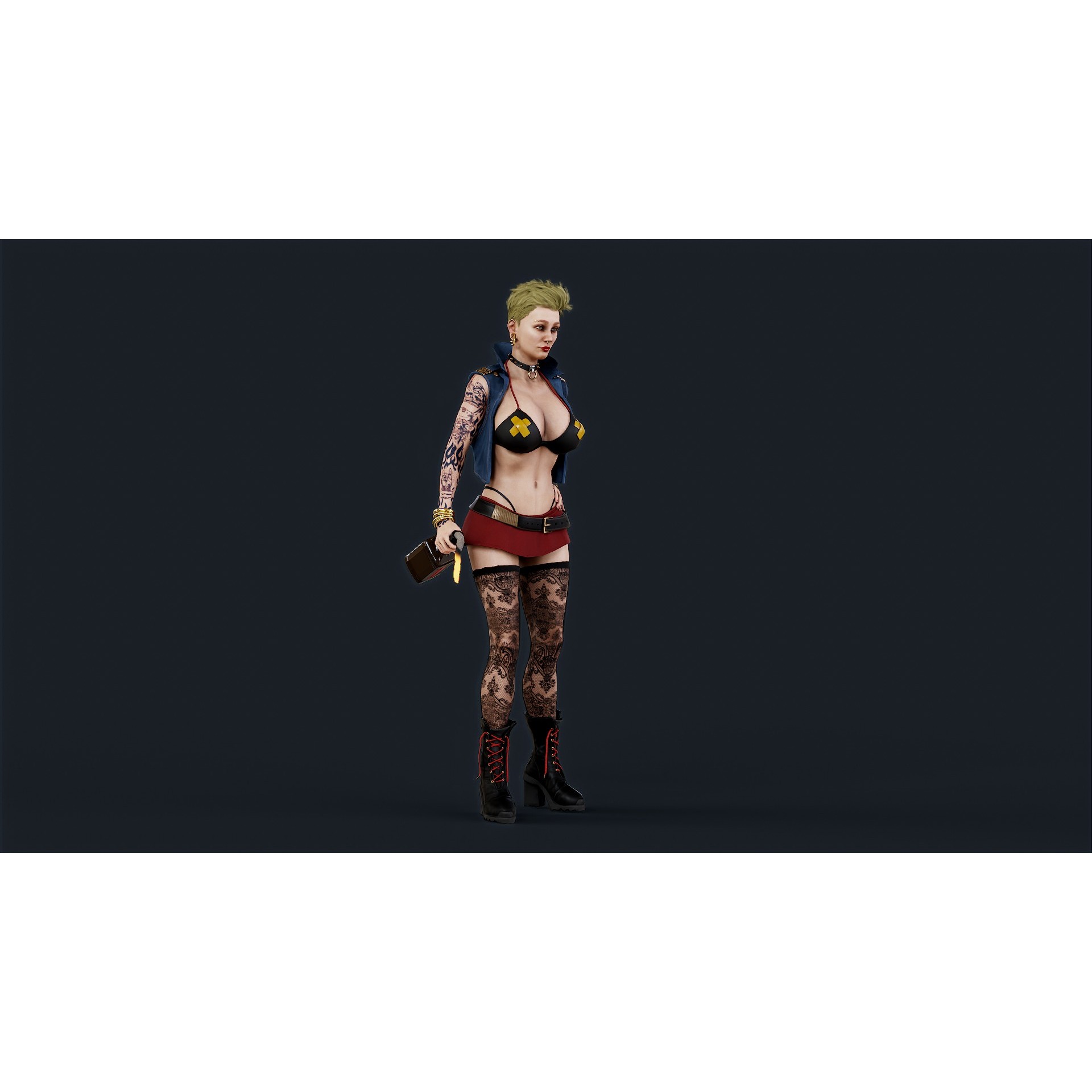 Punk 3 Woman - Low-Poly Game-Ready 3D Model - View 5