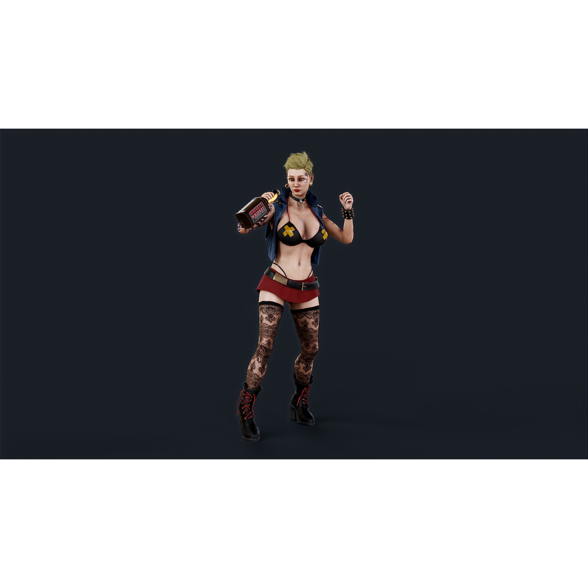 Punk 3 Woman - Low-Poly Game-Ready 3D Model - View 6