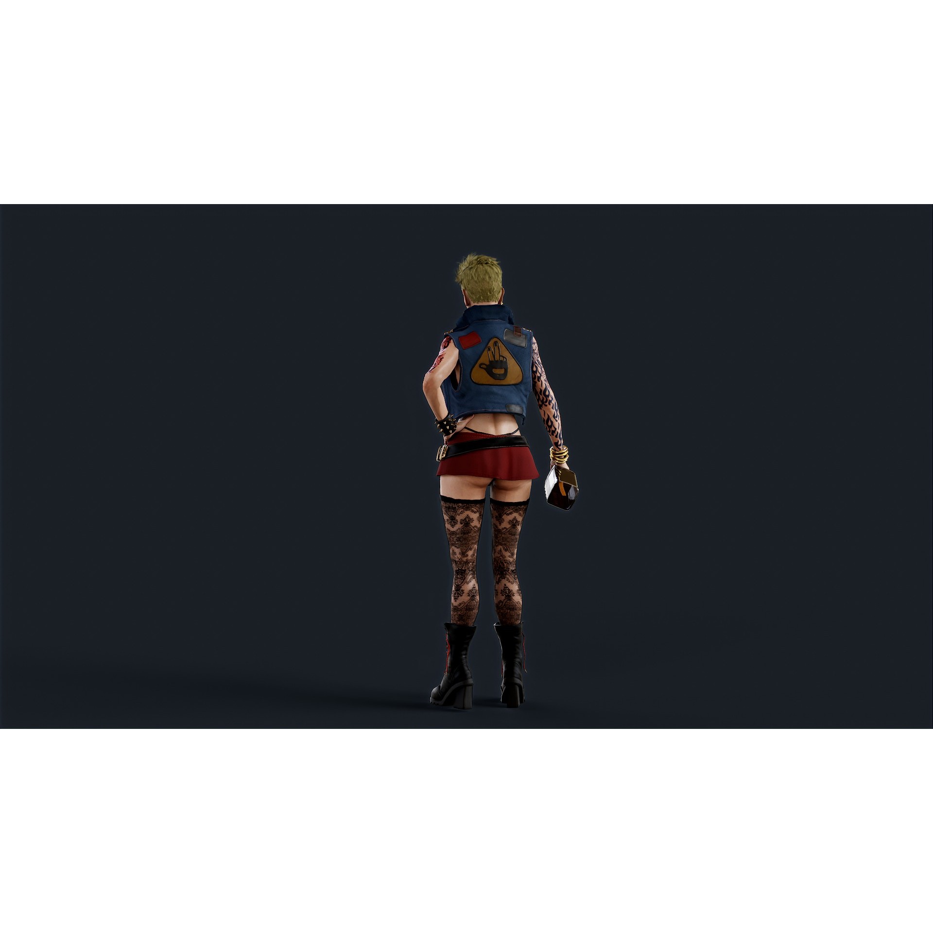 Punk 3 Woman - Low-Poly Game-Ready 3D Model - View 7