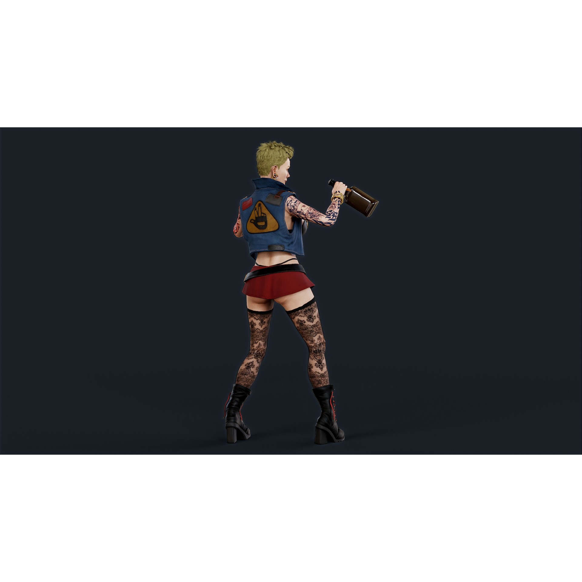 Punk 3 Woman - Low-Poly Game-Ready 3D Model - View 8