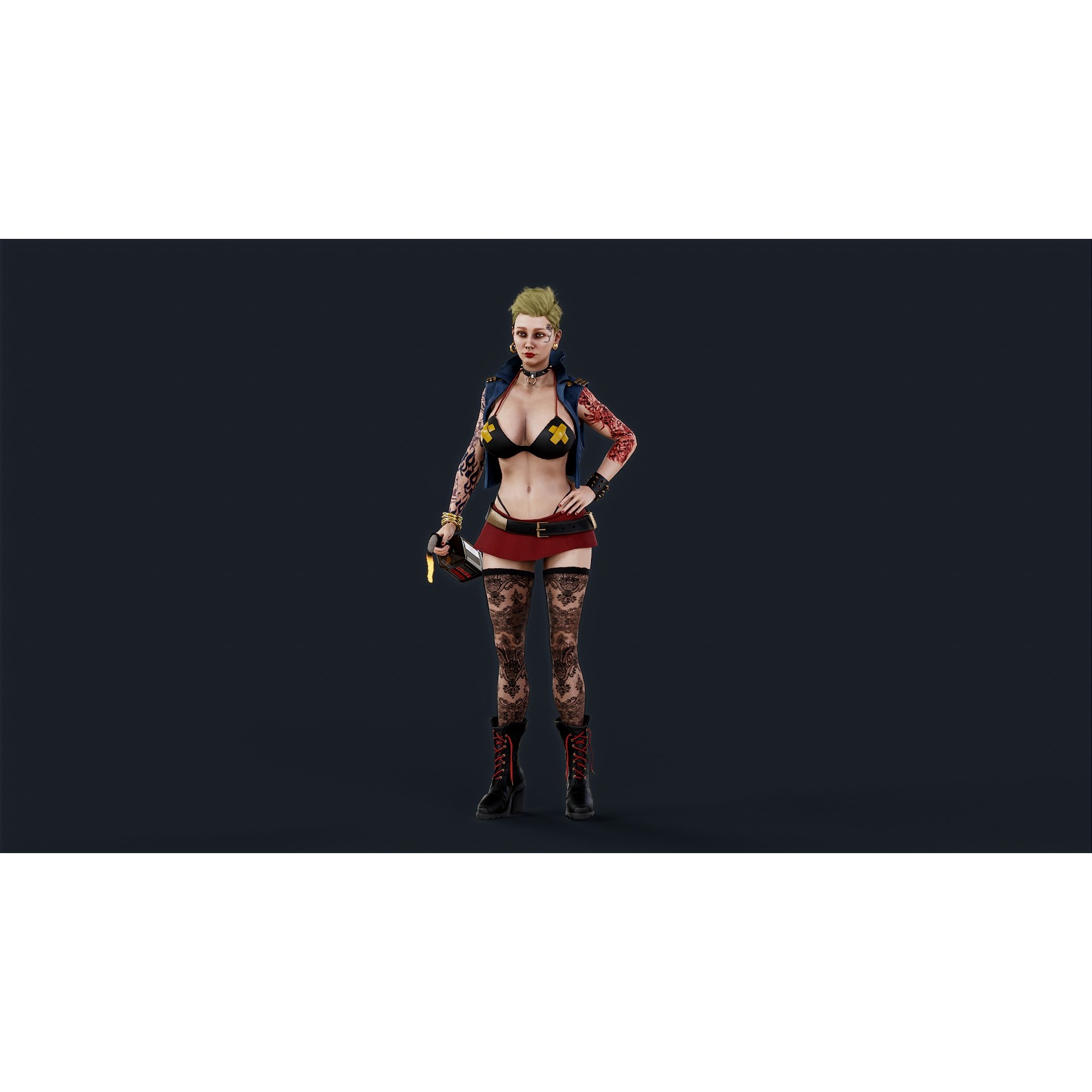 Punk 3 Woman - Low-Poly Game-Ready 3D Model - View 9