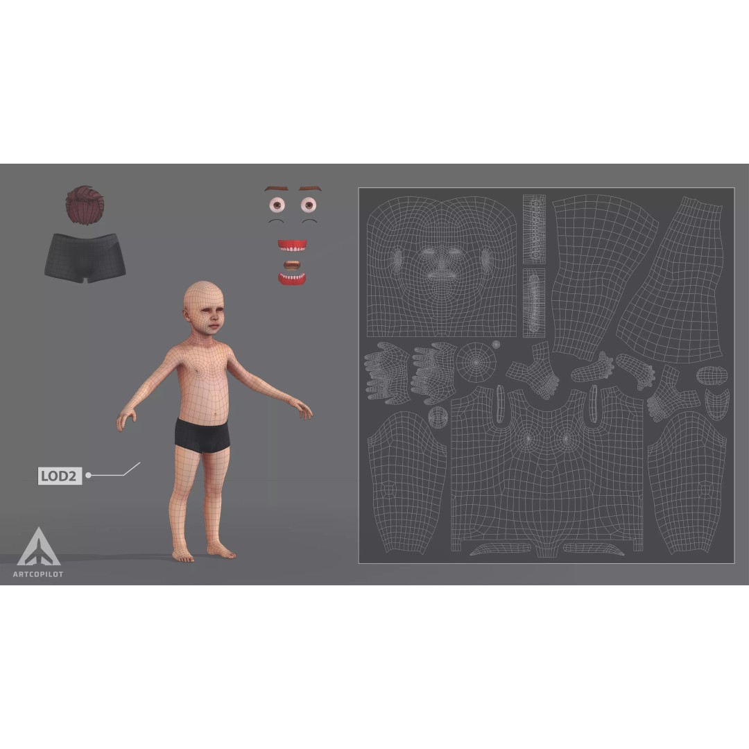 Young Character 3D Model – Semi-Realistic Low Poly Game Asset, FBX