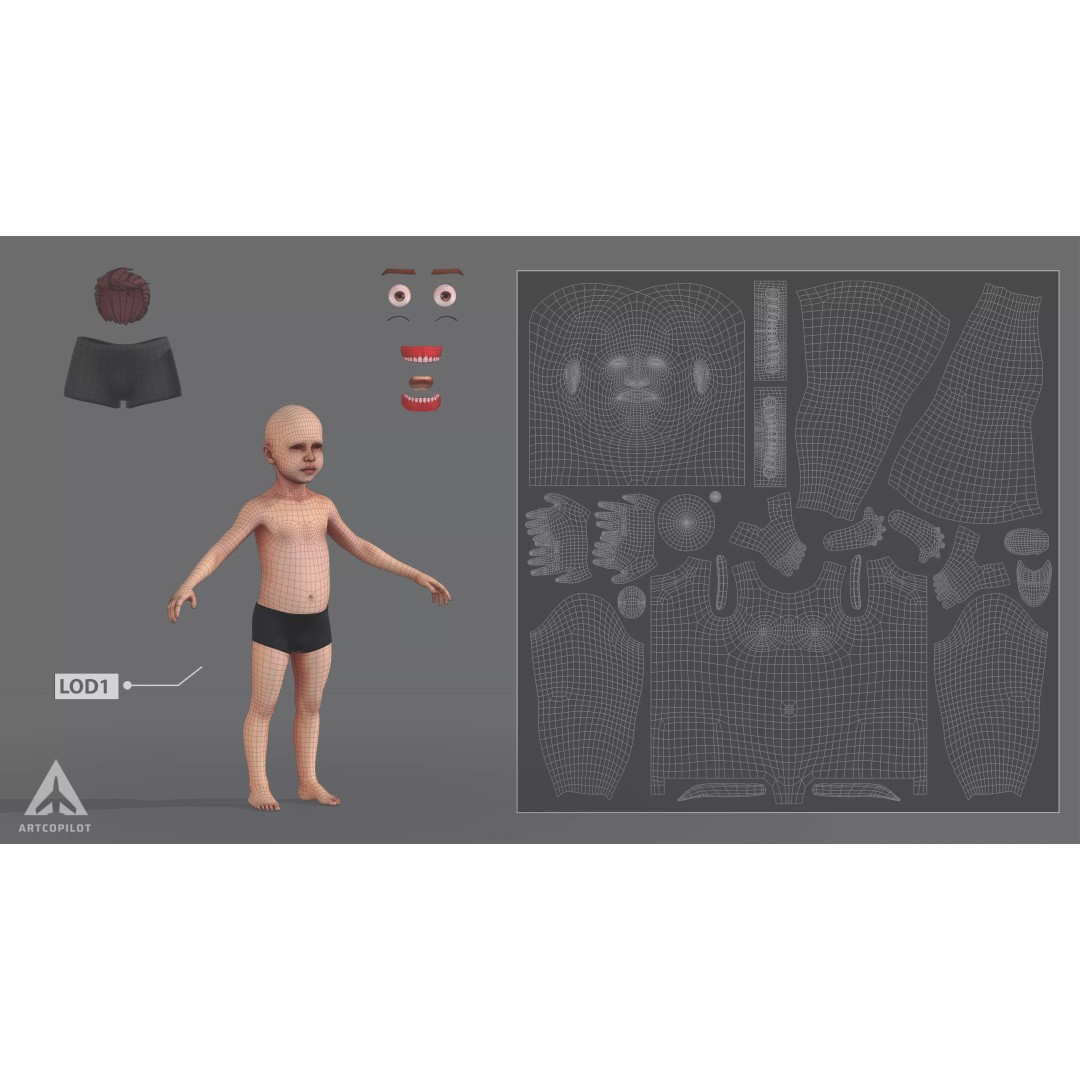 Young Character 3D Model – Semi-Realistic Low Poly Game Asset, FBX - View 13