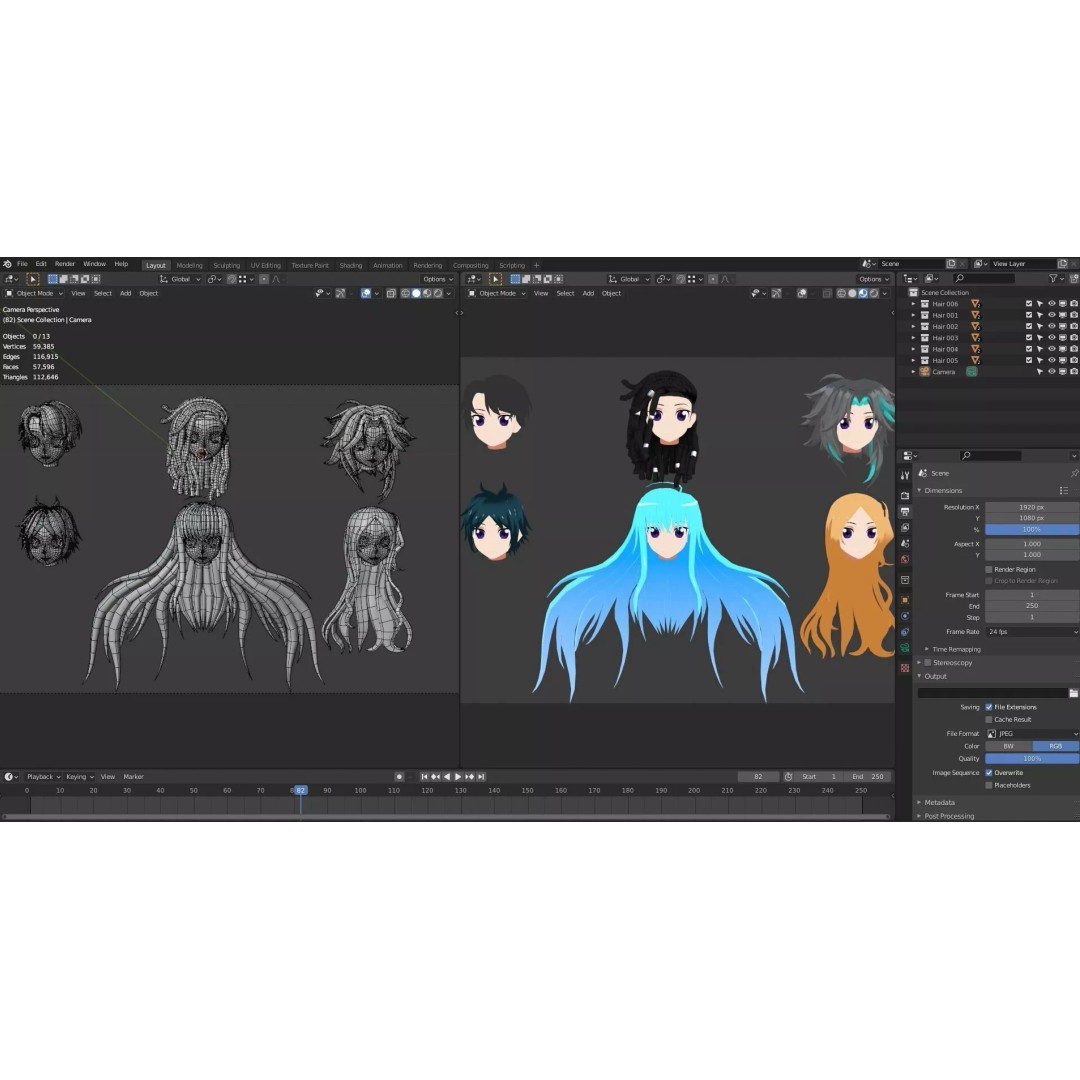Anime Hair 3D Model – Low Poly Character Asset, FBX, Blender - View 10