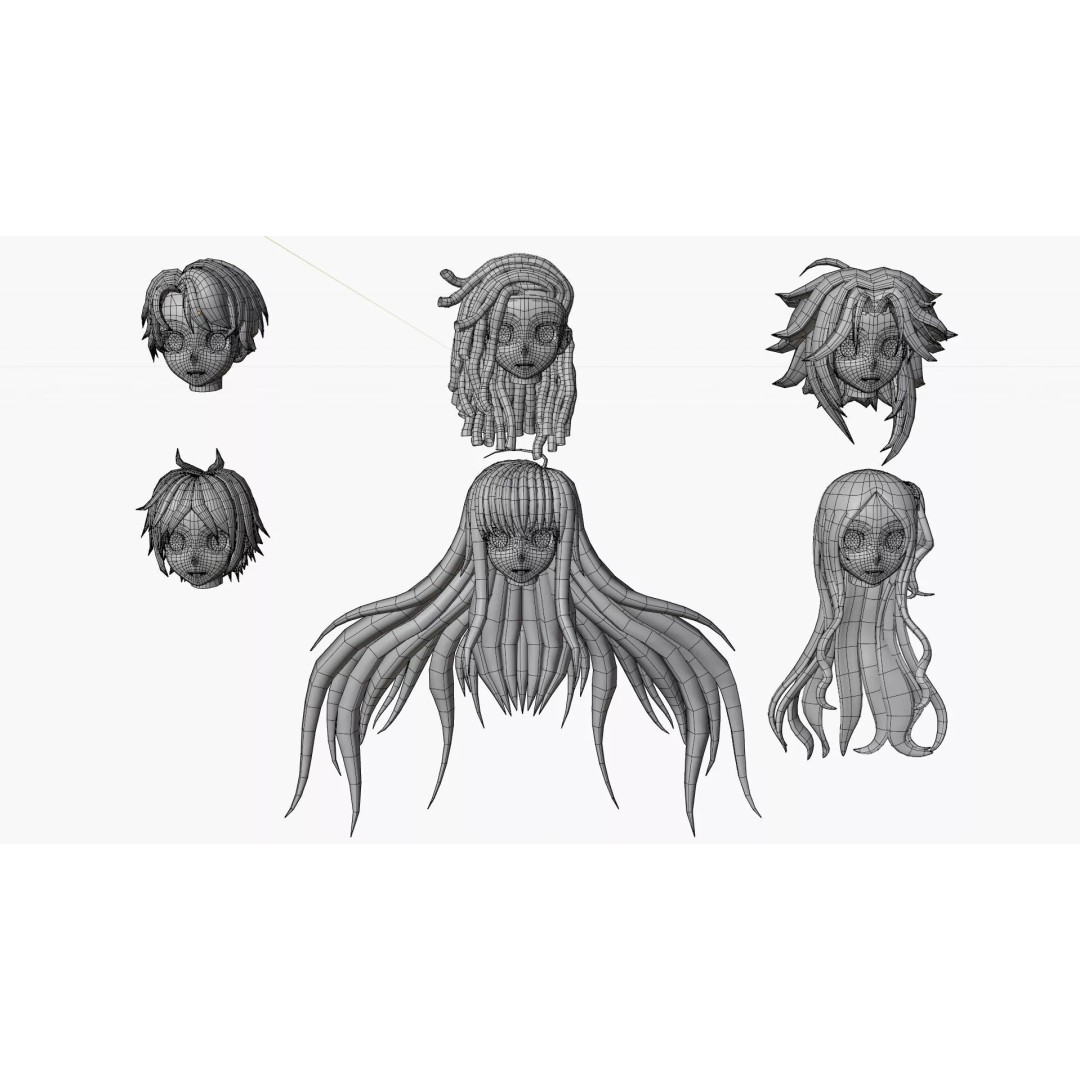 Anime Hair 3D Model – Low Poly Character Asset, FBX, Blender - View 3