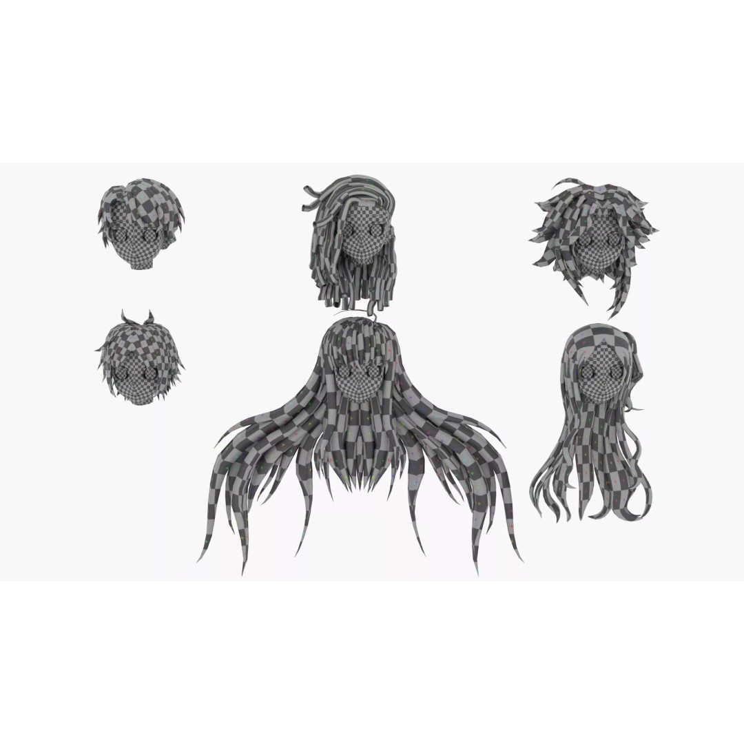 Anime Hair 3D Model – Low Poly Character Asset, FBX, Blender - View 4