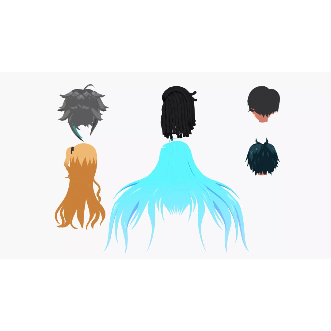Anime Hair 3D Model – Low Poly Character Asset, FBX, Blender - View 5