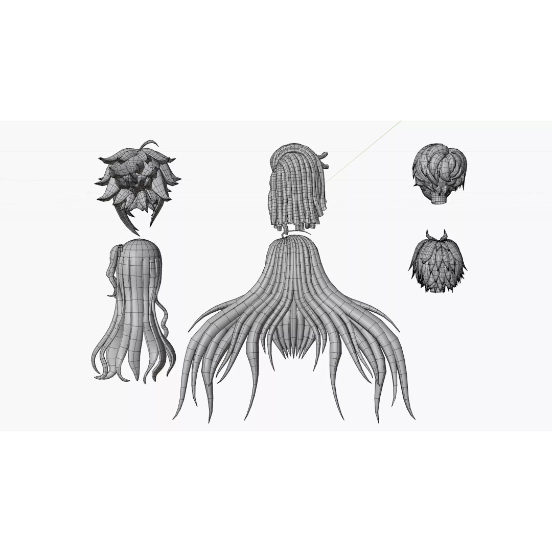 Anime Hair 3D Model – Low Poly Character Asset, FBX, Blender - View 6