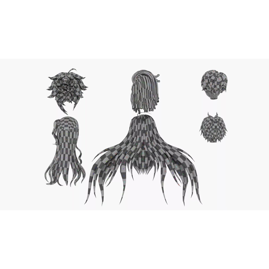 Anime Hair 3D Model – Low Poly Character Asset, FBX, Blender - View 7