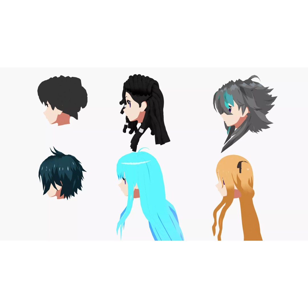 Anime Hair 3D Model – Low Poly Character Asset, FBX, Blender - View 8