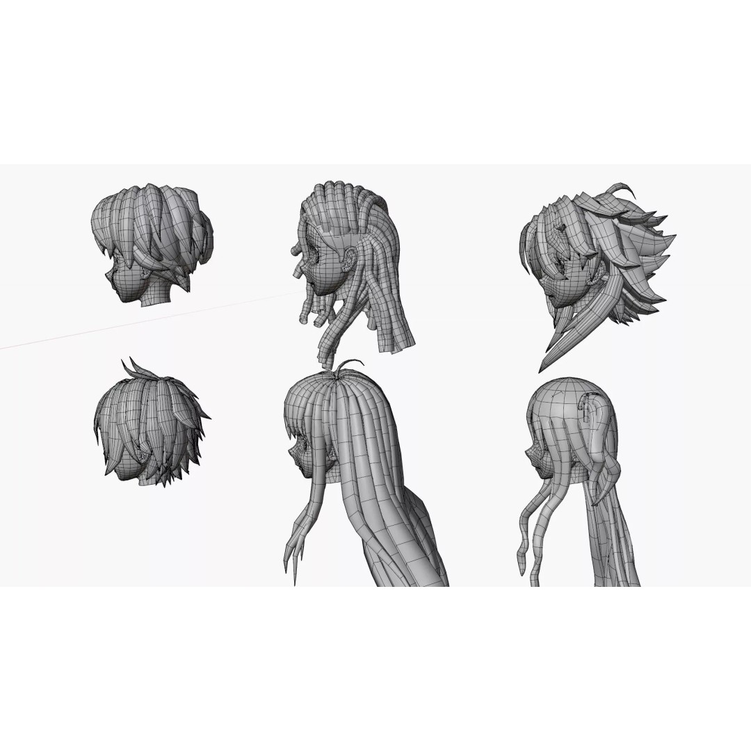 Anime Hair 3D Model – Low Poly Character Asset, FBX, Blender - View 9