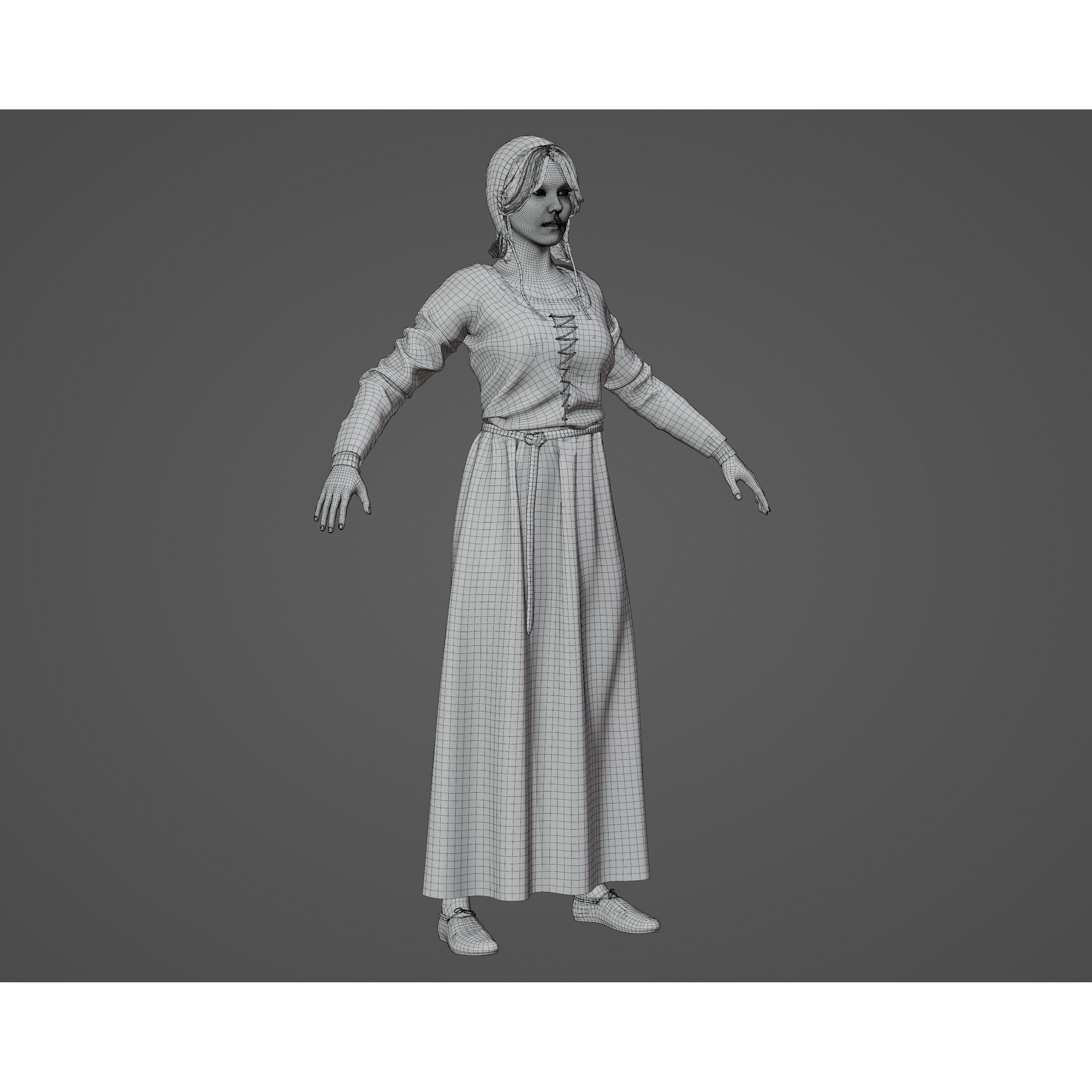Medieval Peasant Female - Low-Poly Game-Ready 3D Model - View 13