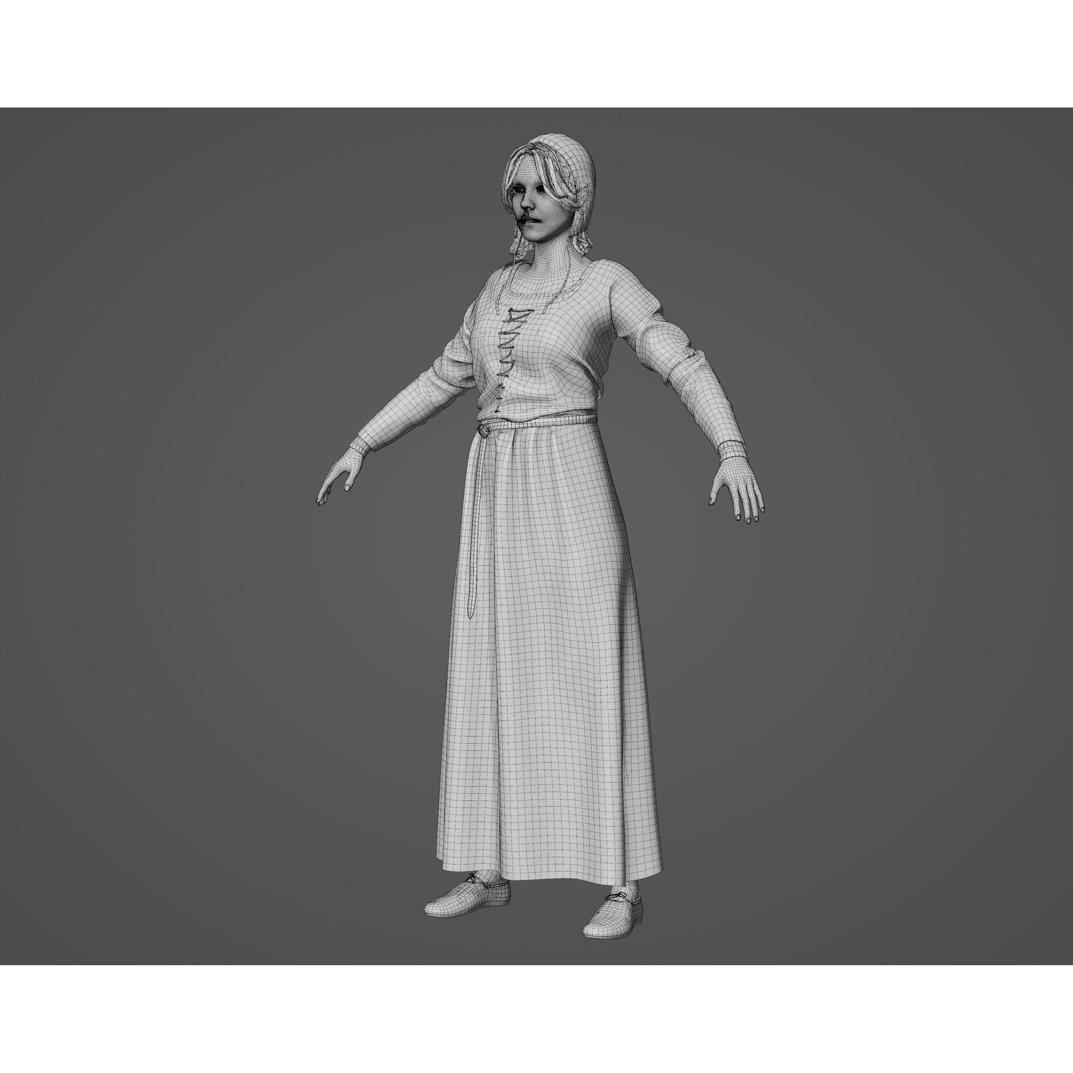 Medieval Peasant Female - Low-Poly Game-Ready 3D Model - View 14