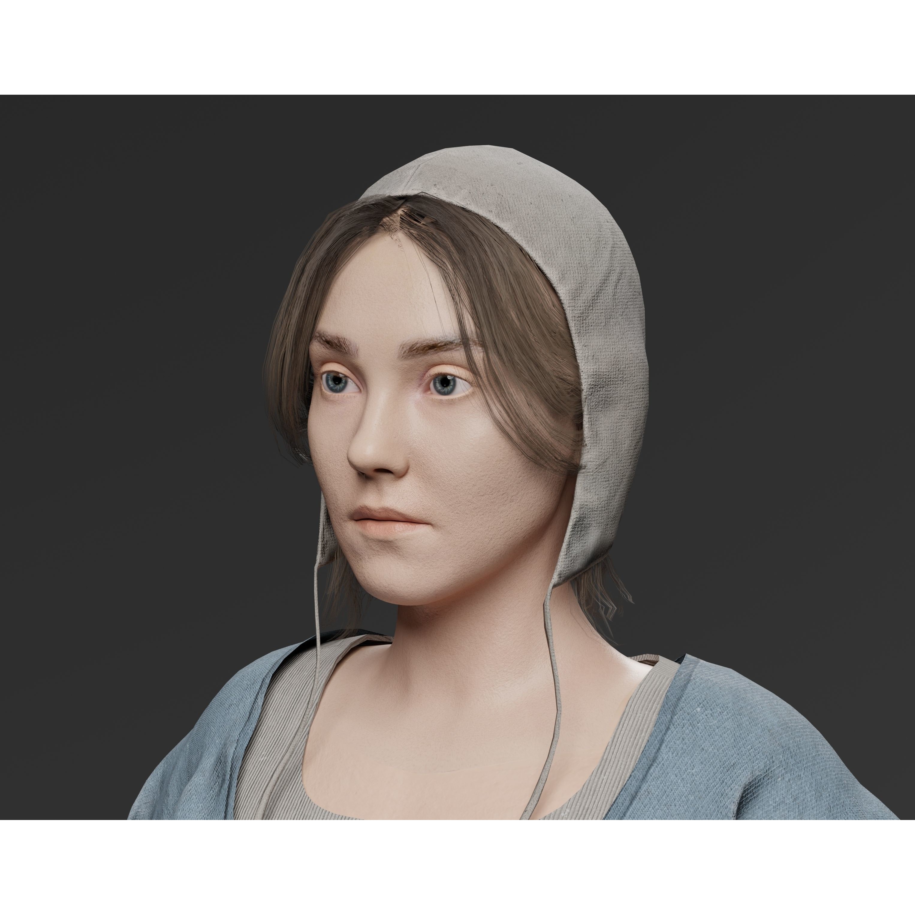 Medieval Peasant Female - Low-Poly Game-Ready 3D Model - View 3