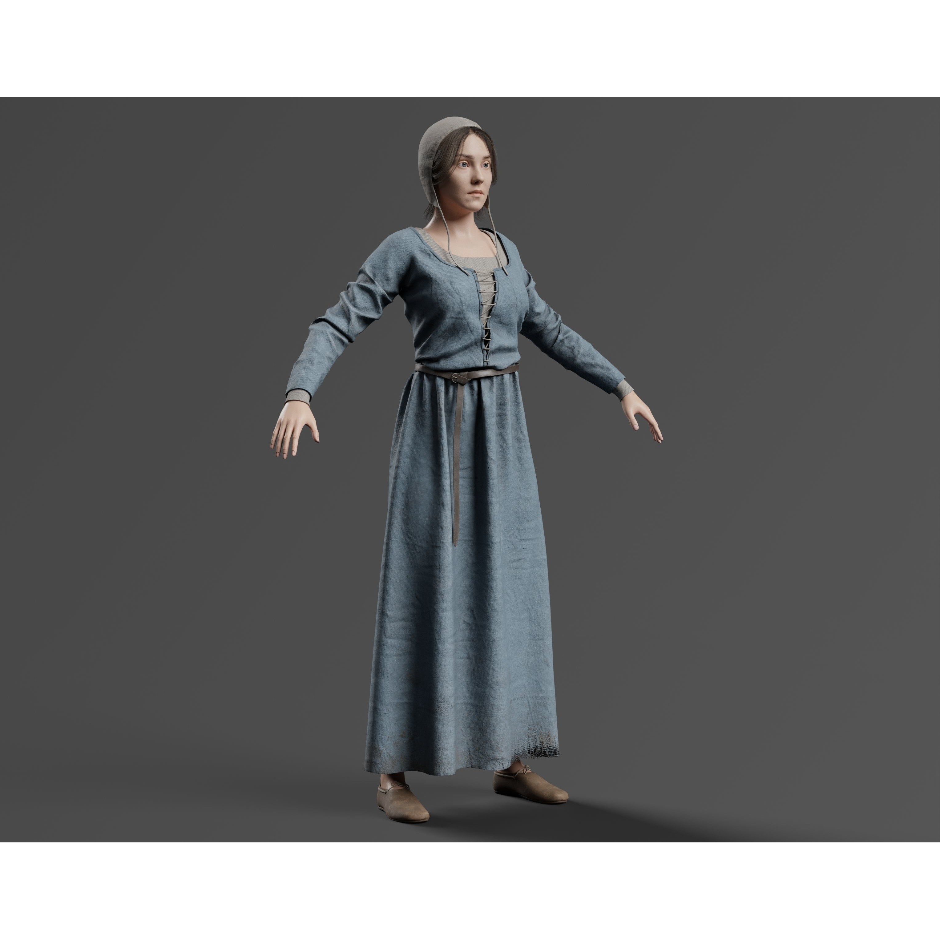 Medieval Peasant Female - Low-Poly Game-Ready 3D Model - View 4