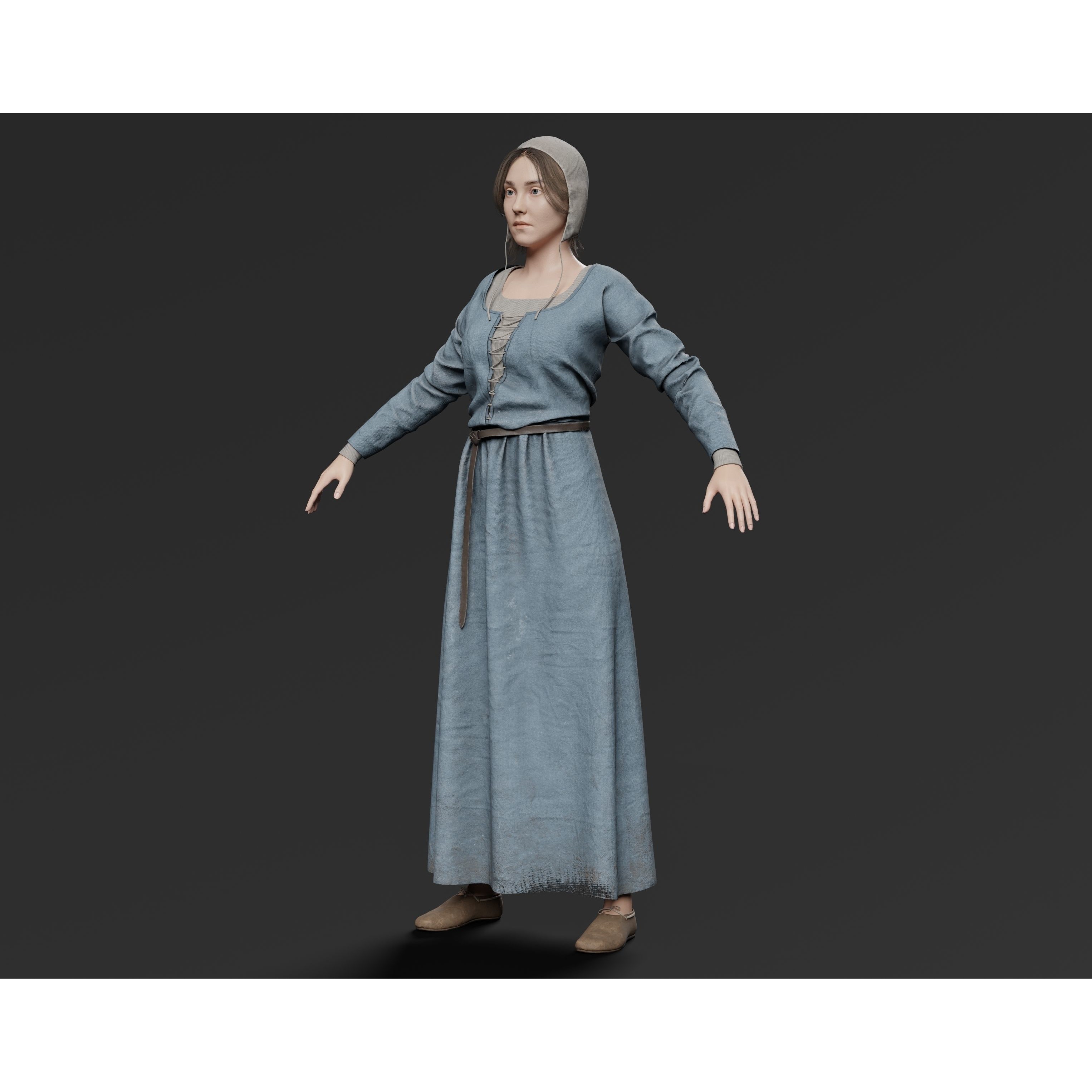 Medieval Peasant Female - Low-Poly Game-Ready 3D Model - View 5