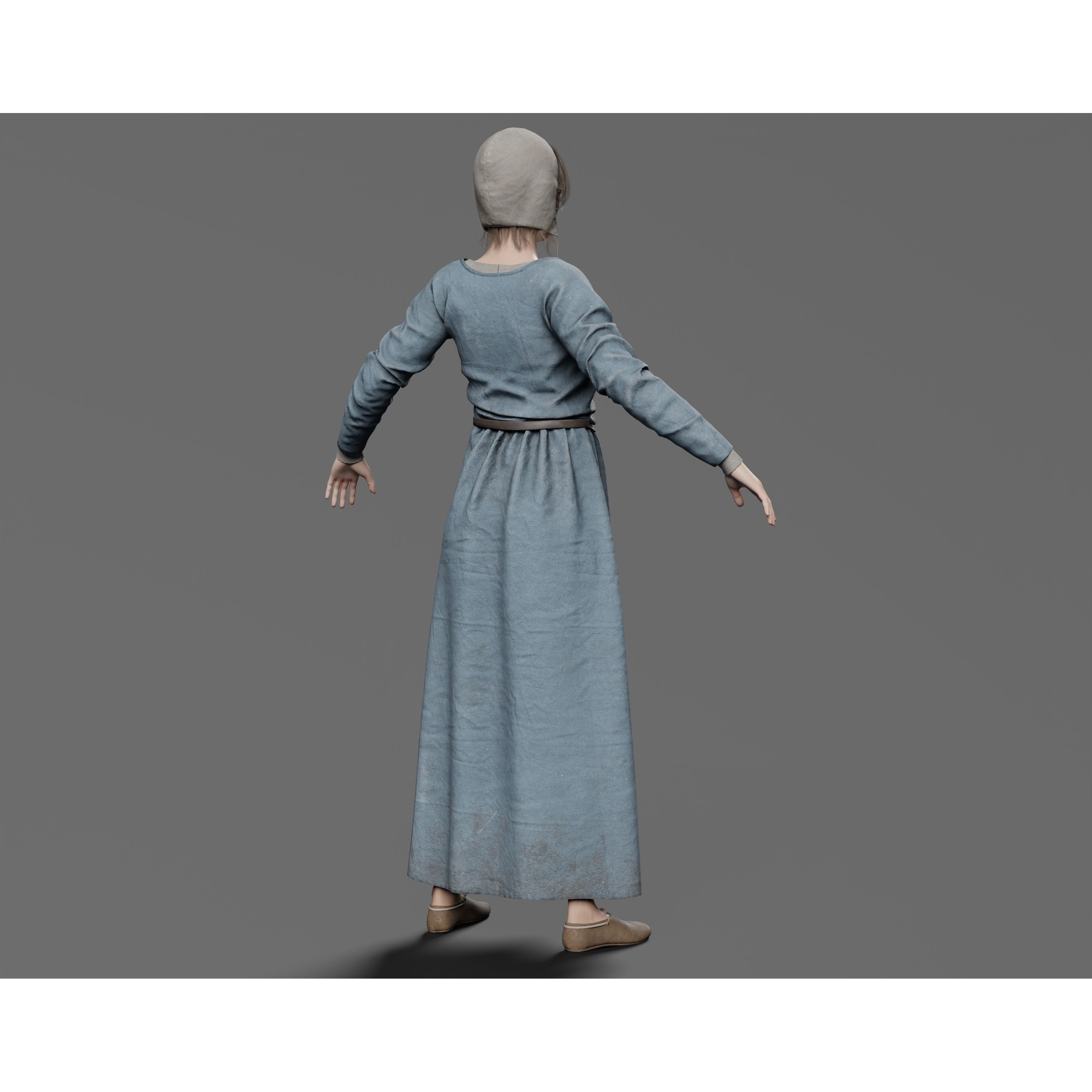 Medieval Peasant Female - Low-Poly Game-Ready 3D Model - View 6
