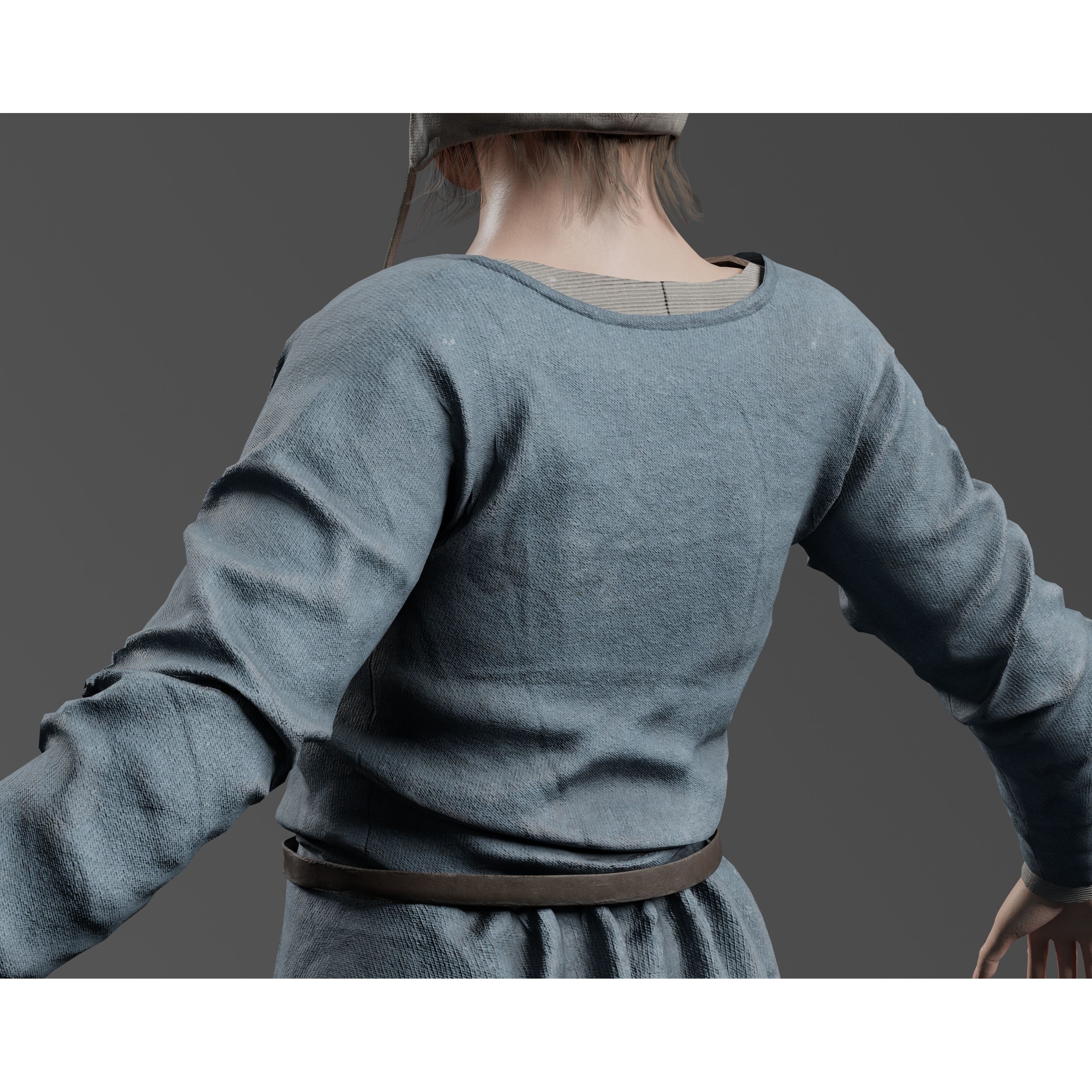 Medieval Peasant Female - Low-Poly Game-Ready 3D Model - View 8