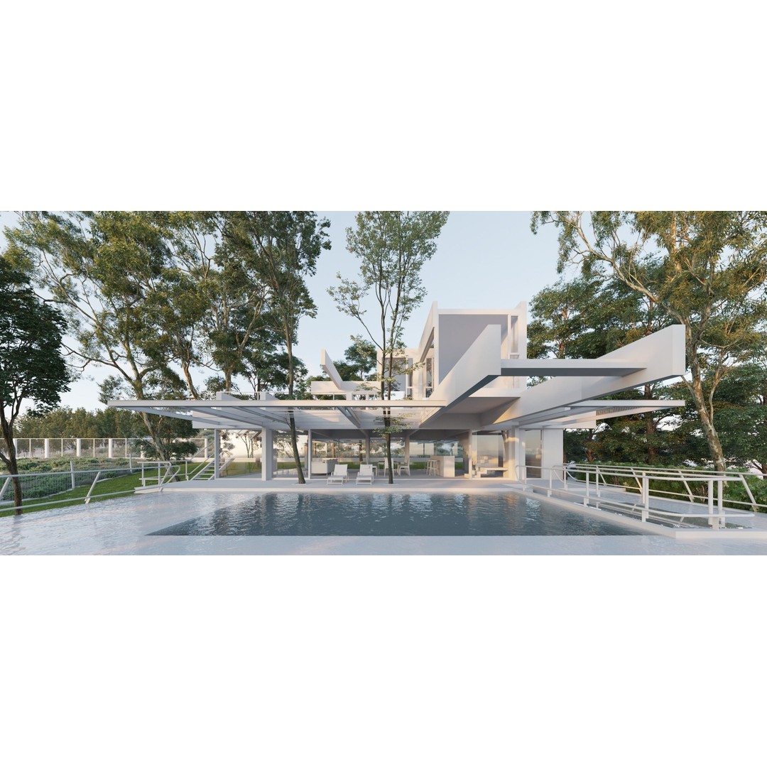 Exterior Villa 3D Model – Luxurious Architectural Design, FBX