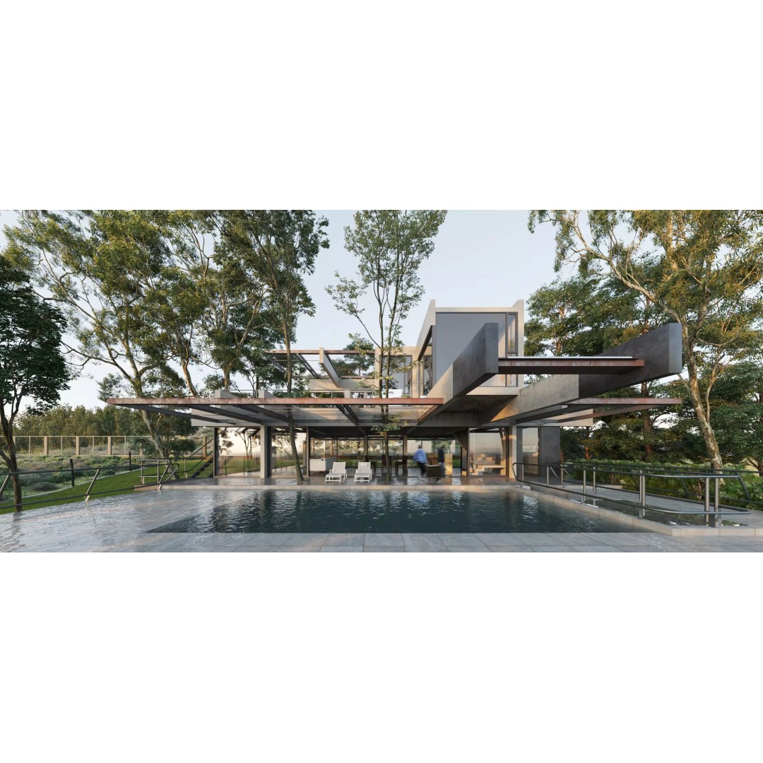 Exterior Villa 3D Model – Luxurious Architectural Design, FBX - View 2