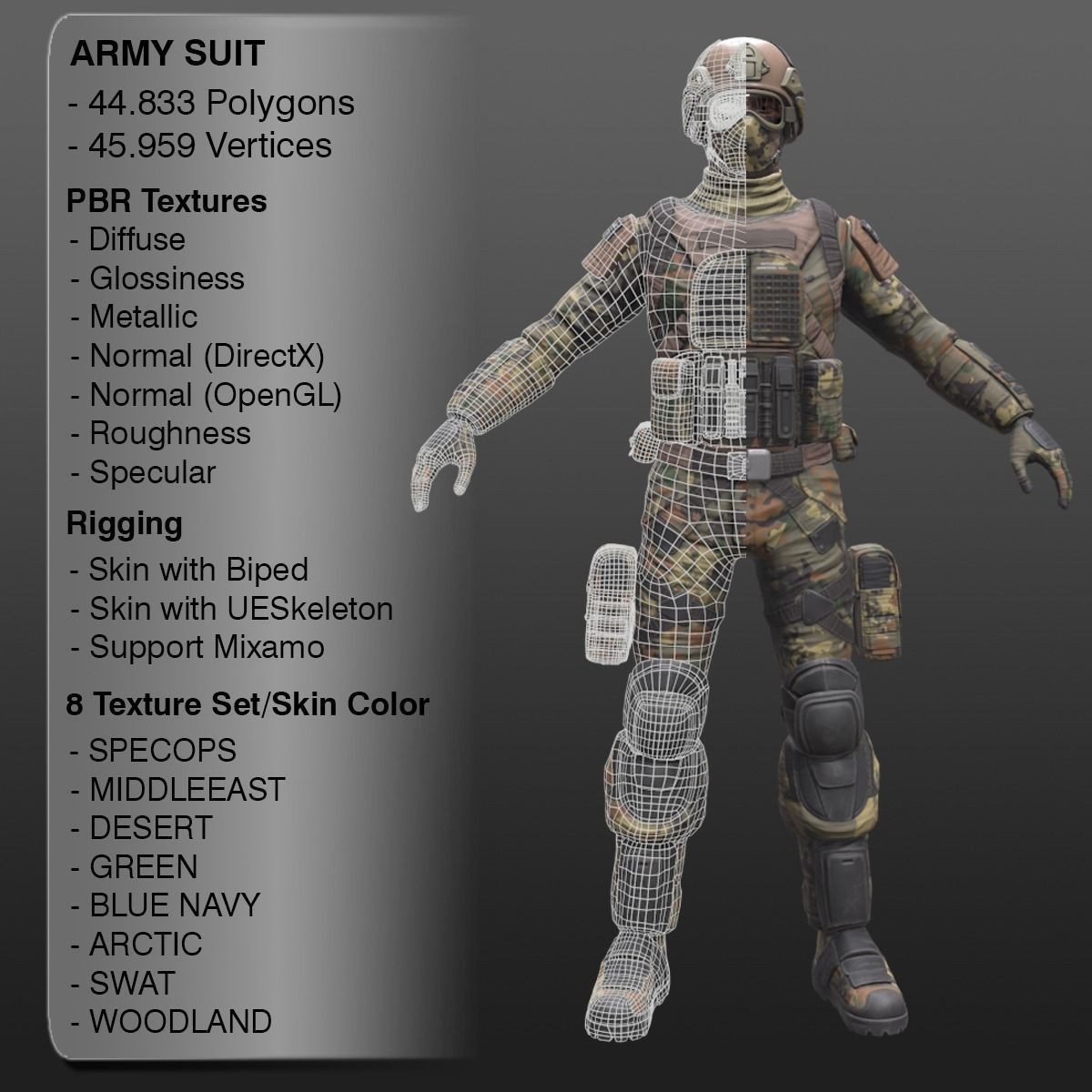 ARMY SUIT - Low-Poly Game-Ready 3D Model - View 3