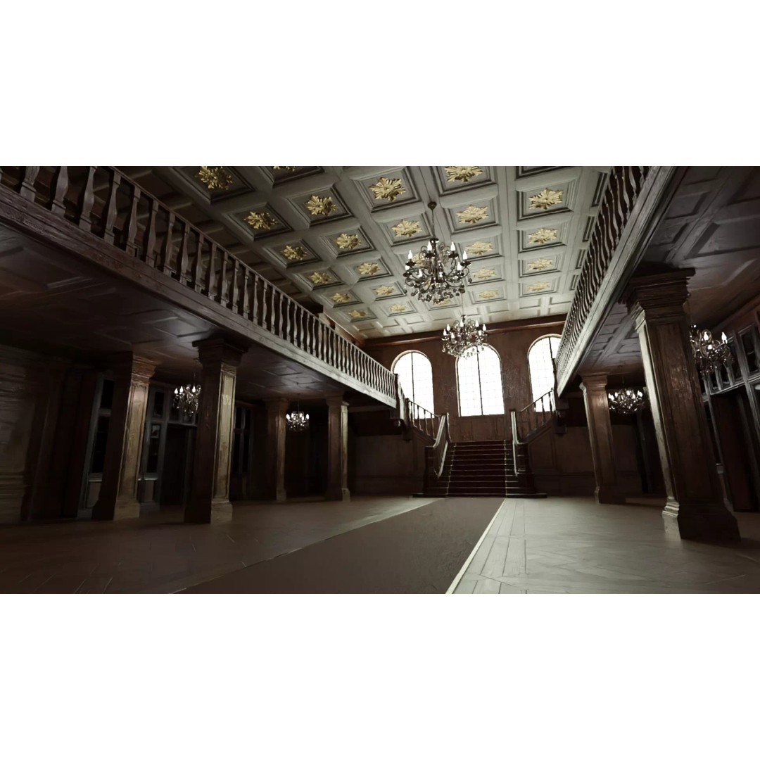 Modular Ballroom 3D Model – Low Poly Game Ready Asset, FBX, Blender - View 3