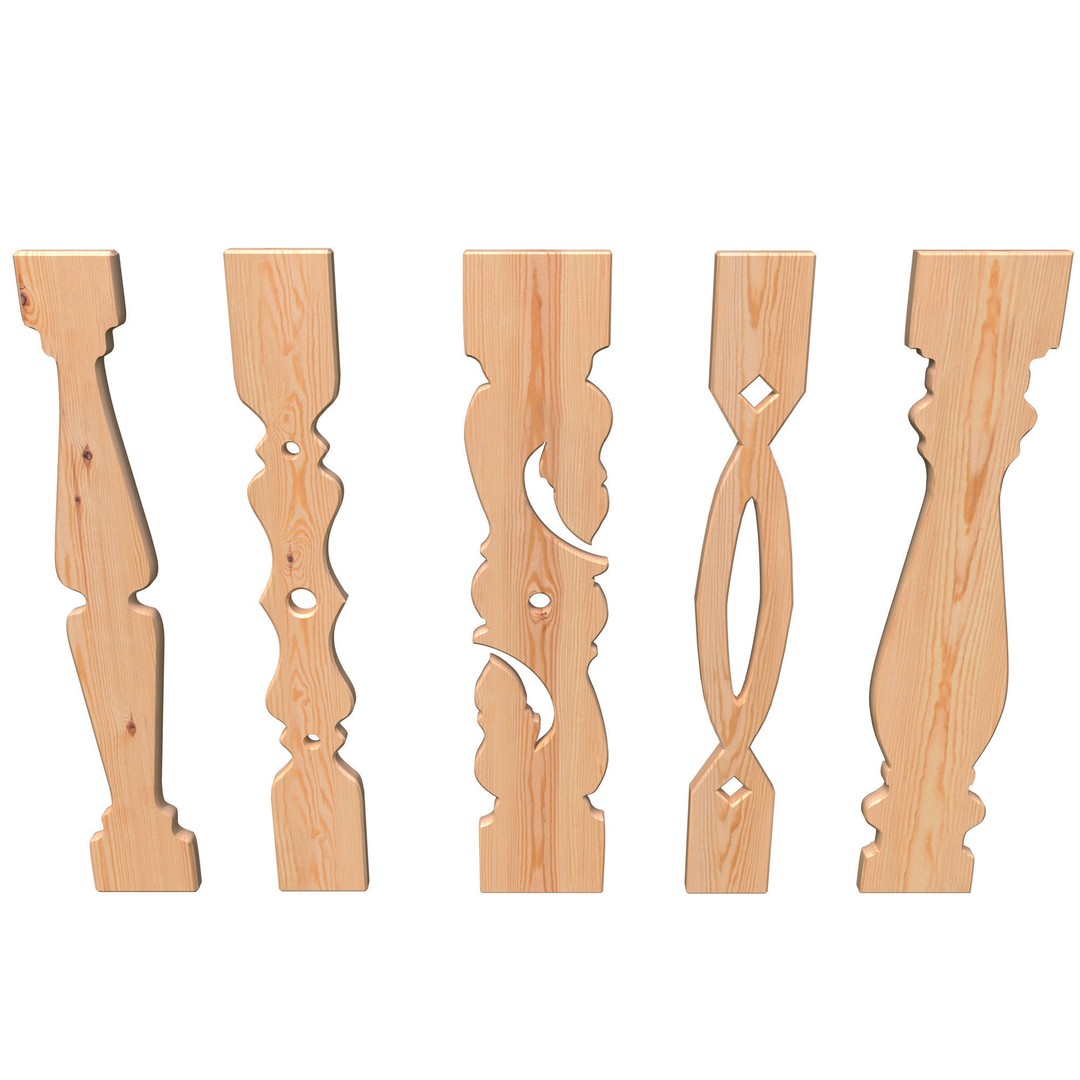 Flat Balusters 3D Model – Classic Architectural Decoration, FBX, OBJ - View 10