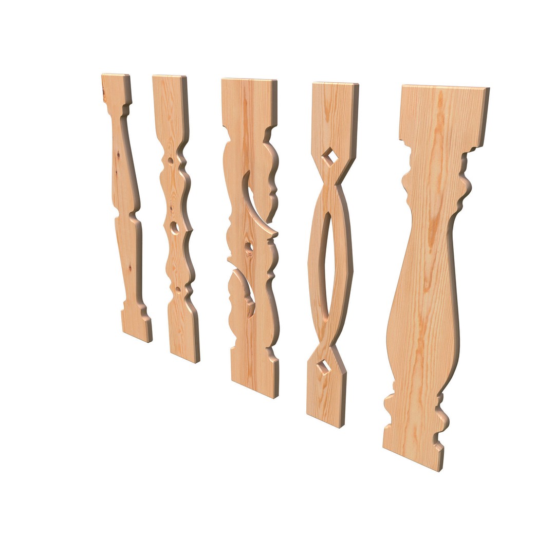 Flat Balusters 3D Model – Classic Architectural Decoration, FBX, OBJ - View 11