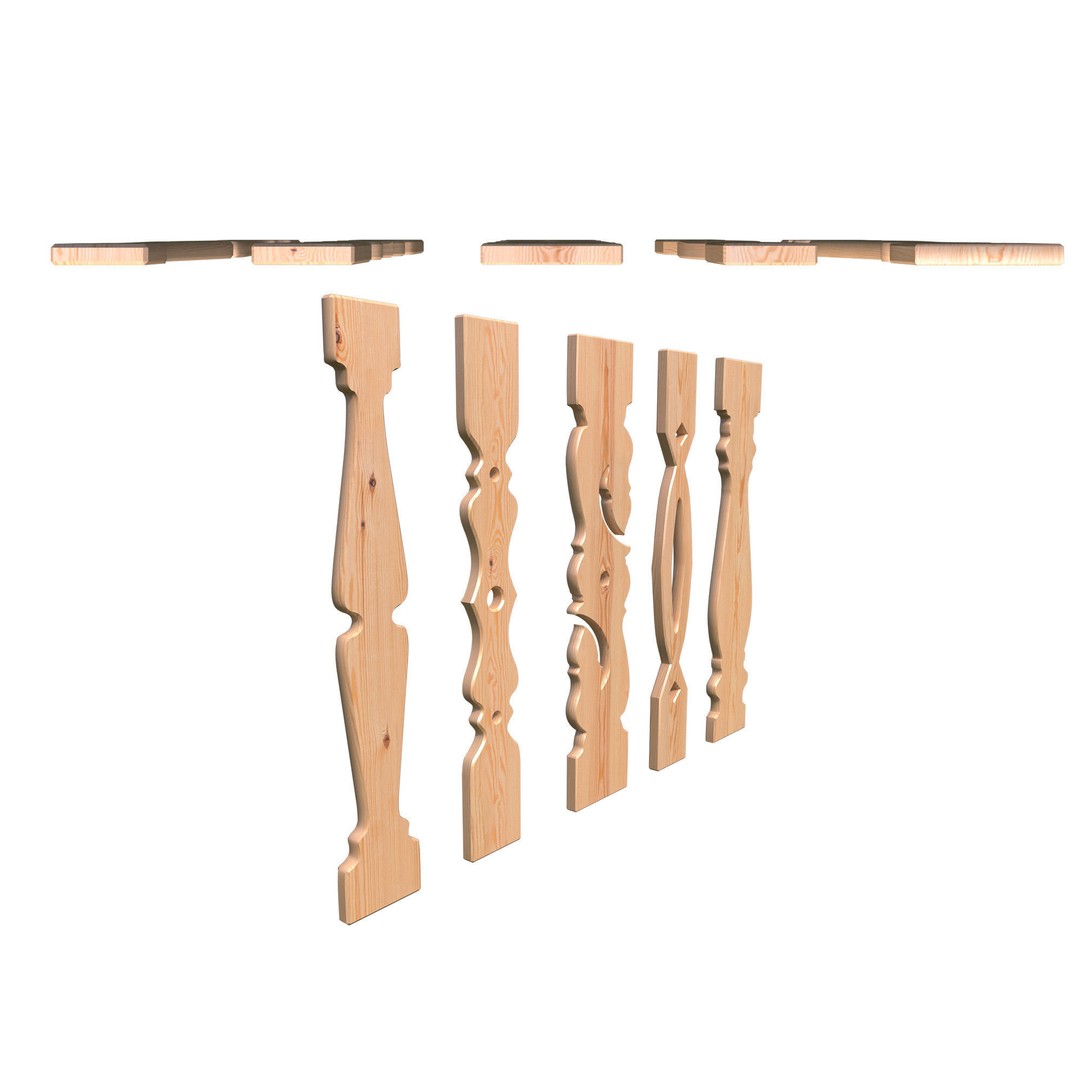 Flat Balusters 3D Model – Classic Architectural Decoration, FBX, OBJ - View 12