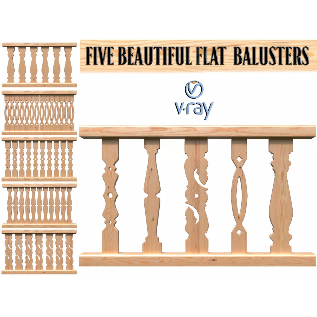 Flat Balusters 3D Model – Classic Architectural Decoration, FBX, OBJ - View 2