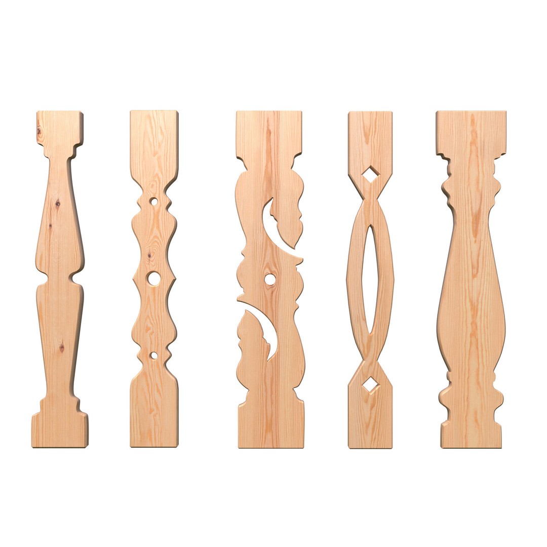 Flat Balusters 3D Model – Classic Architectural Decoration, FBX, OBJ - View 9