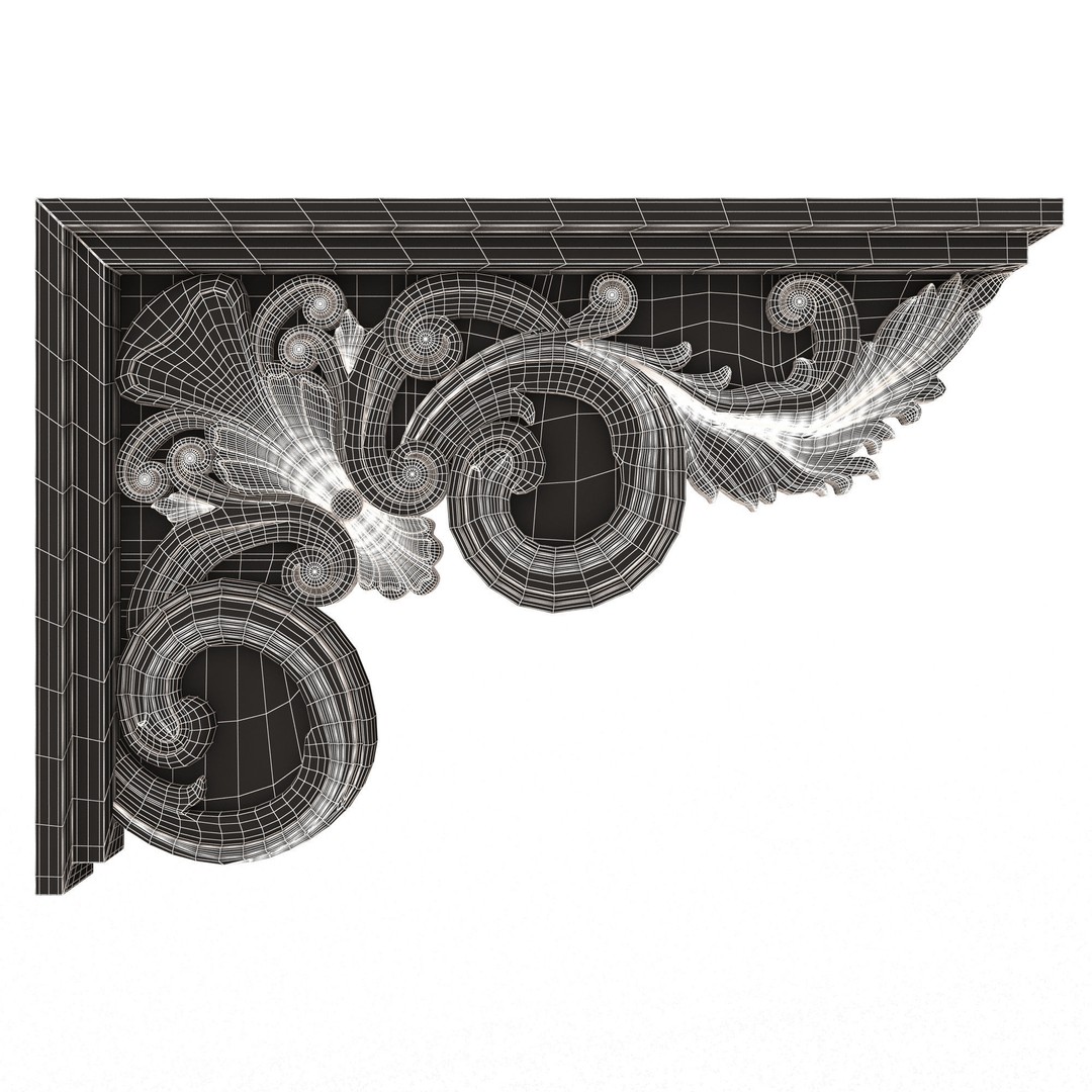 Stair Brackets 3D Model – Low Poly Architectural Decoration, FBX, OBJ - View 8