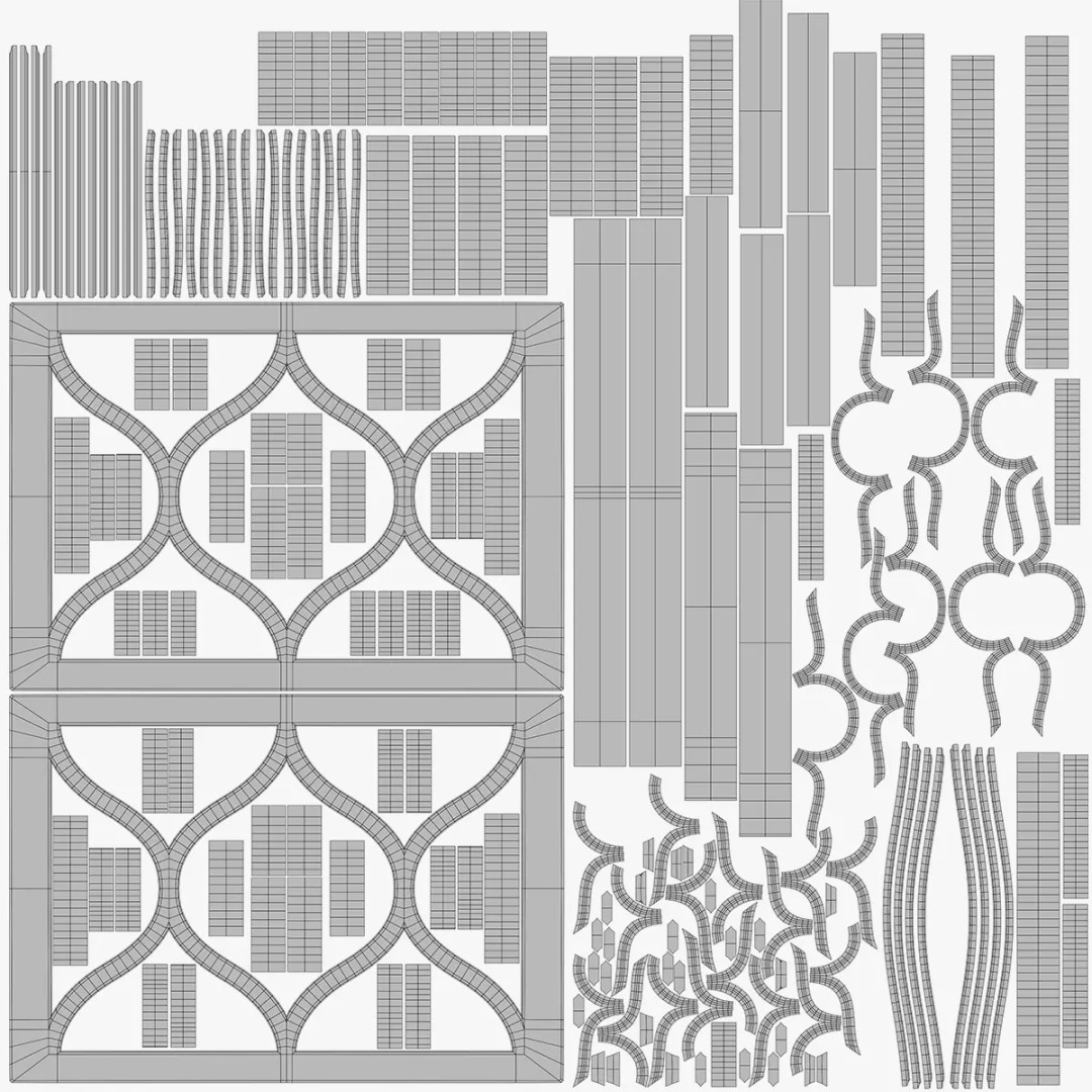 Gothic Wall Panel Ornament 3D Model – Low Poly Architectural Decoration, FBX