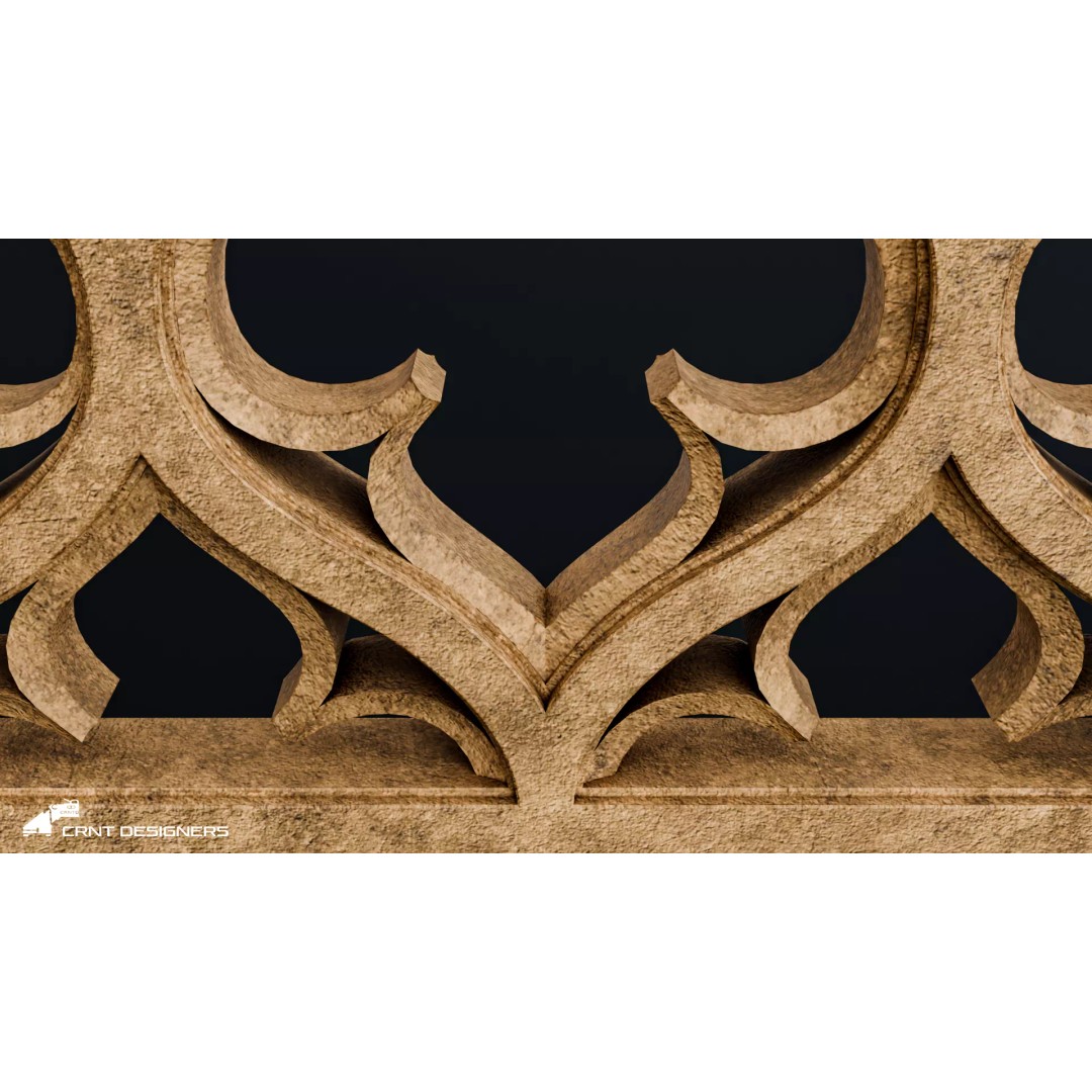 Gothic Wall Panel Ornament 3D Model – Low Poly Architectural Decoration, FBX - View 12