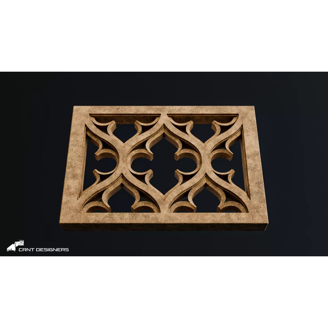 Gothic Wall Panel Ornament 3D Model – Low Poly Architectural Decoration, FBX - View 13