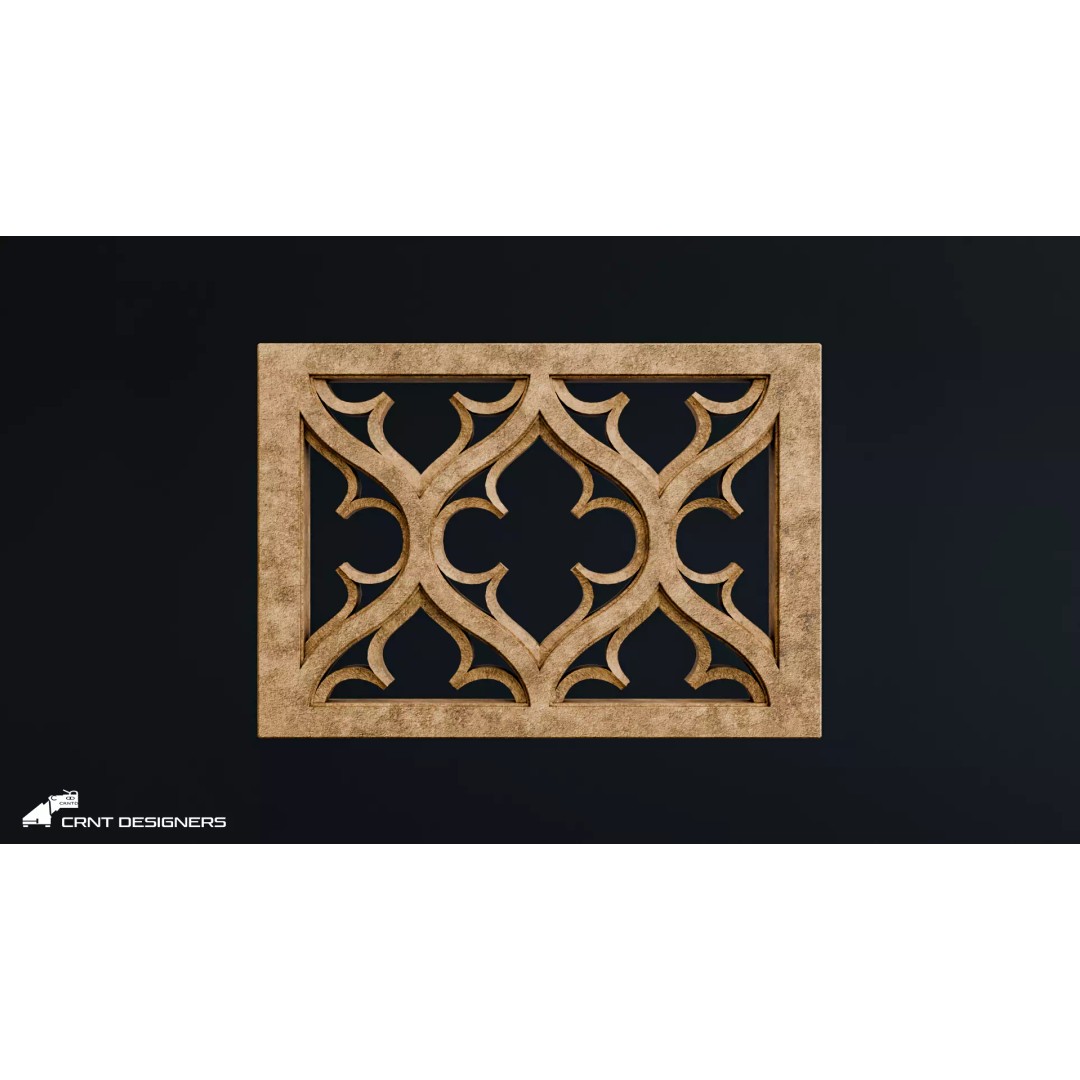Gothic Wall Panel Ornament 3D Model – Low Poly Architectural Decoration, FBX - View 3