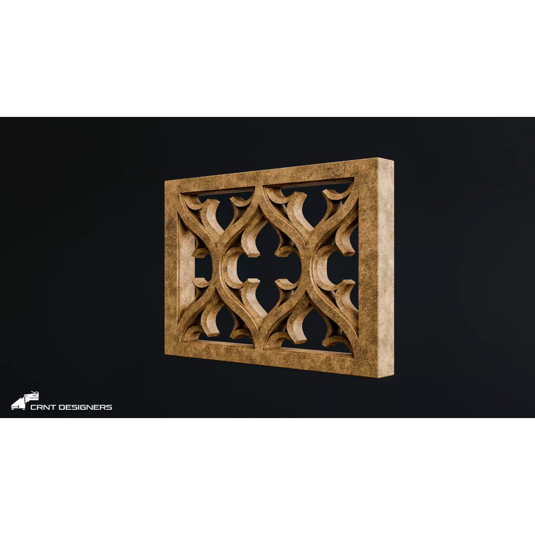 Gothic Wall Panel Ornament 3D Model – Low Poly Architectural Decoration, FBX - View 8