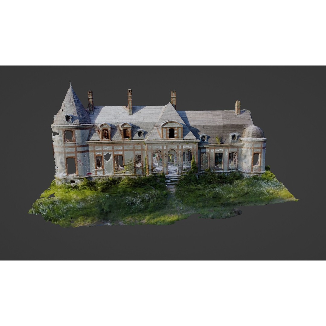 Abandoned Chateau Facade 3D Model – Photoscan Game Asset, PBR Textures - View 3