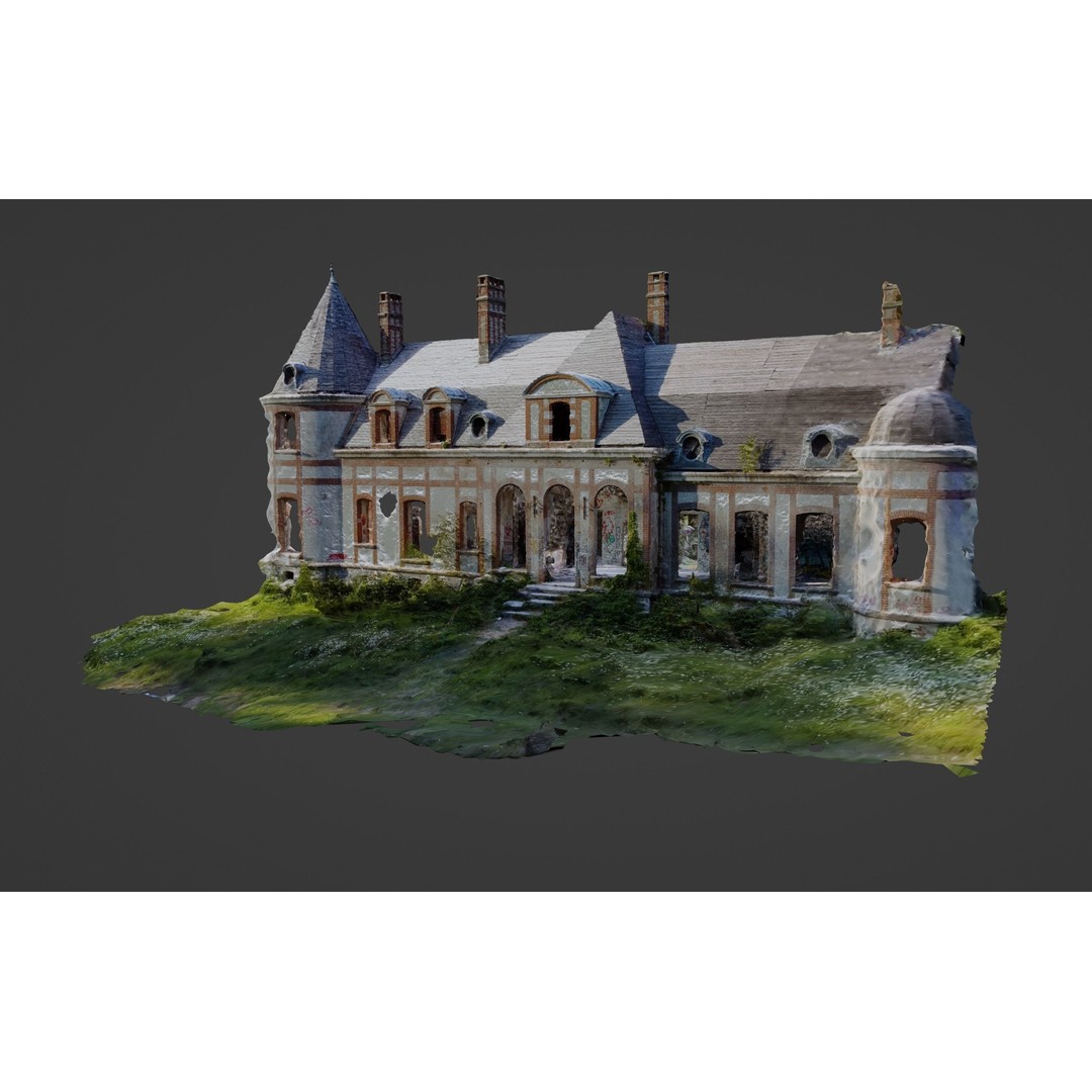Abandoned Chateau Facade 3D Model – Photoscan Game Asset, PBR Textures - View 4