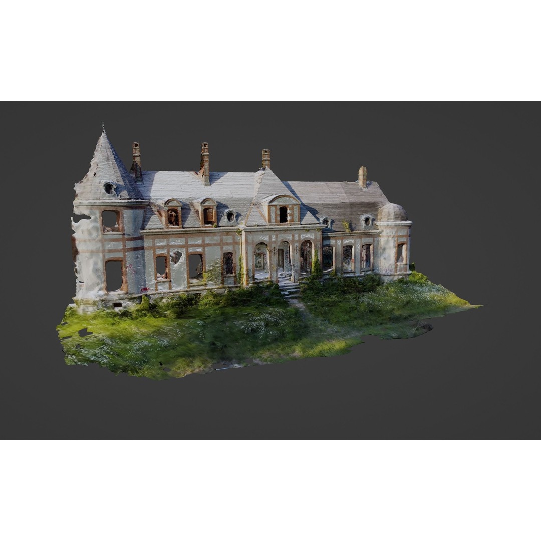Abandoned Chateau Facade 3D Model – Photoscan Game Asset, PBR Textures - View 9