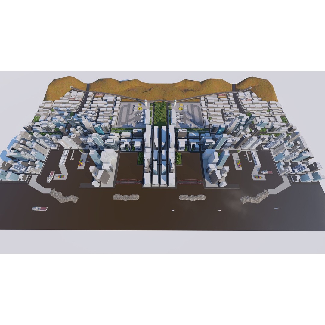 Modern City 3D Model – Urban Cityscape with PBR Textures, FBX