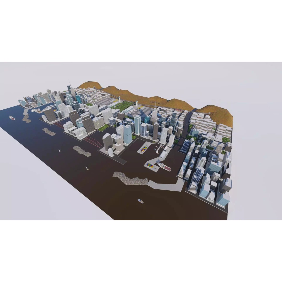 Modern City 3D Model – Urban Cityscape with PBR Textures, FBX - View 2