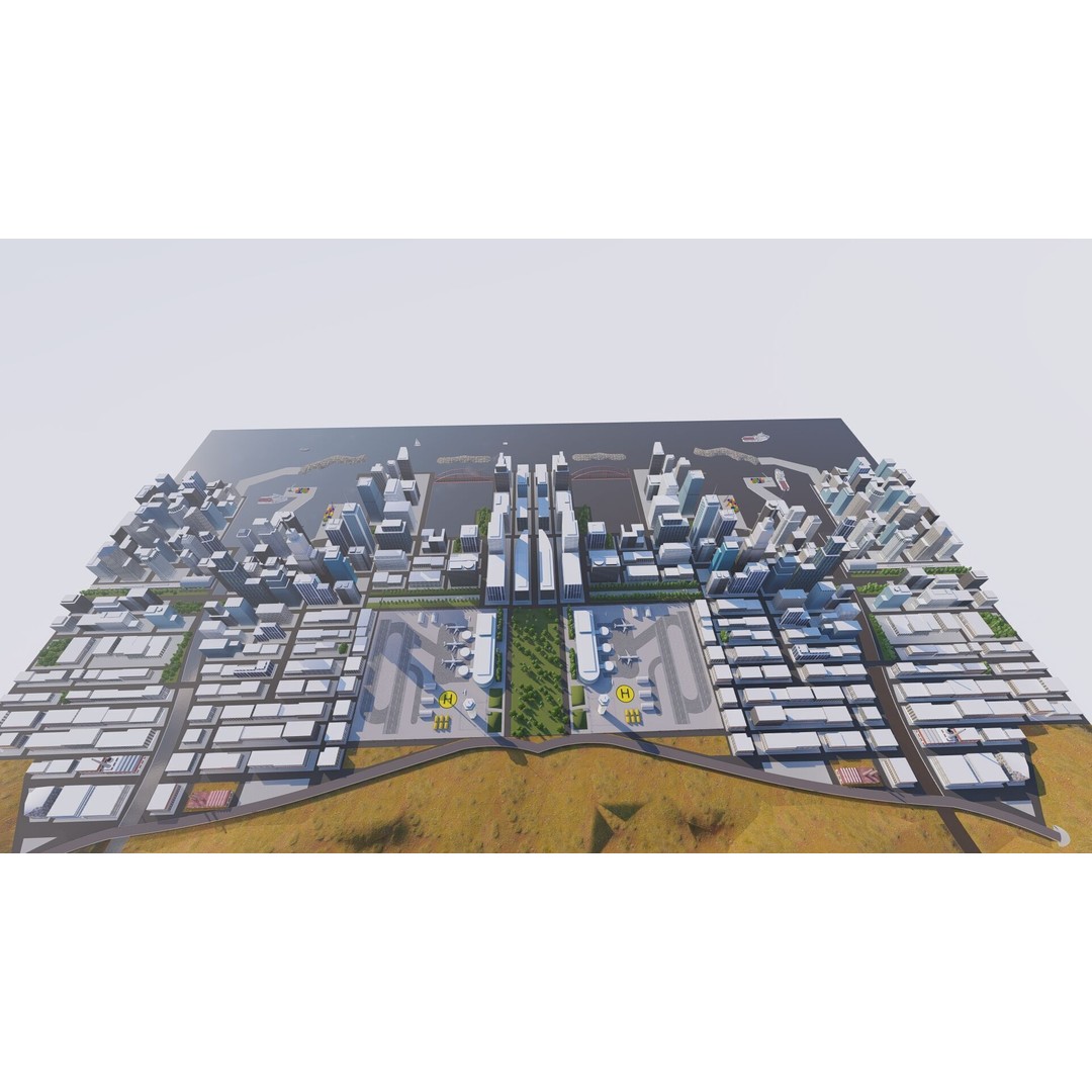 Modern City 3D Model – Urban Cityscape with PBR Textures, FBX - View 3