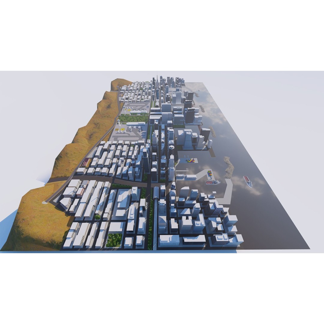 Modern City 3D Model – Urban Cityscape with PBR Textures, FBX - View 4