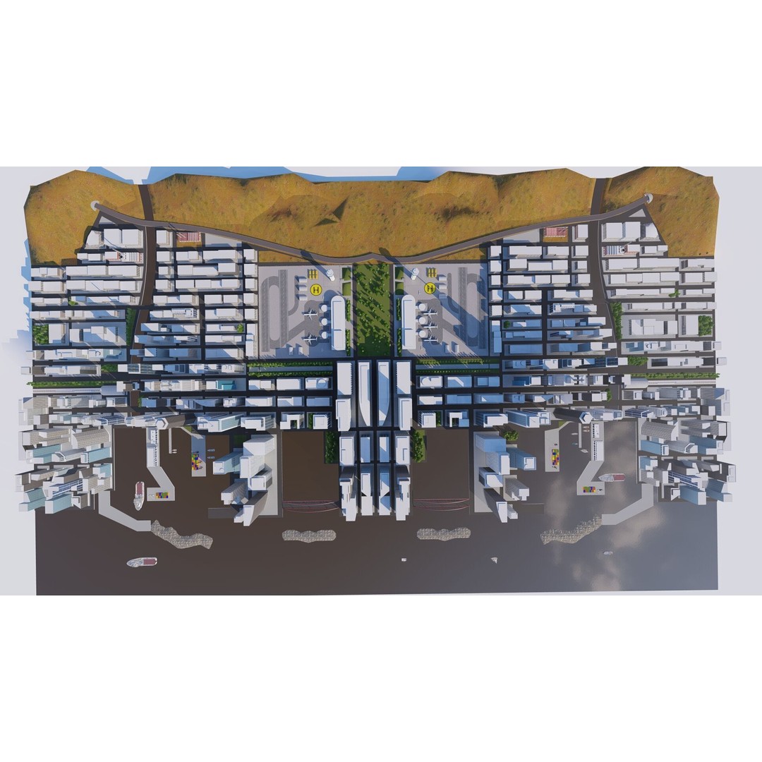 Modern City 3D Model – Urban Cityscape with PBR Textures, FBX - View 6