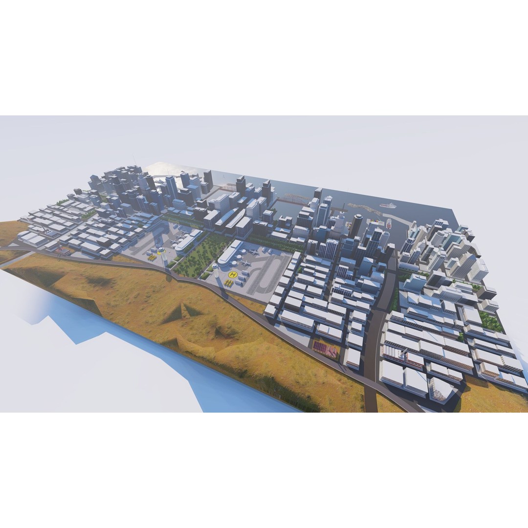 Modern City 3D Model – Urban Cityscape with PBR Textures, FBX - View 7