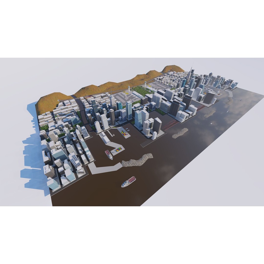 Modern City 3D Model – Urban Cityscape with PBR Textures, FBX - View 9