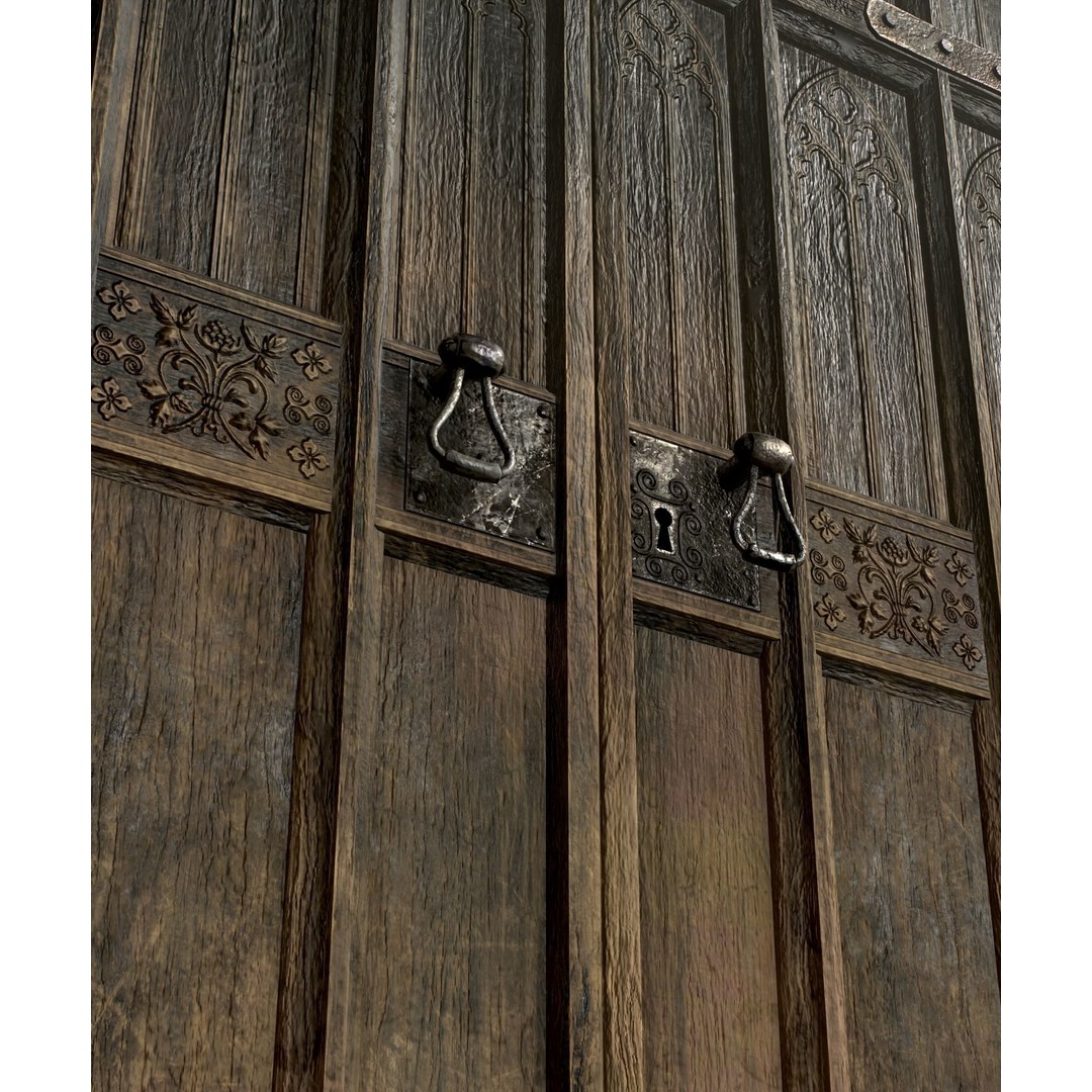 Medieval Wooden Door 3D Model – Low Poly Game Asset, FBX, PBR - View 3